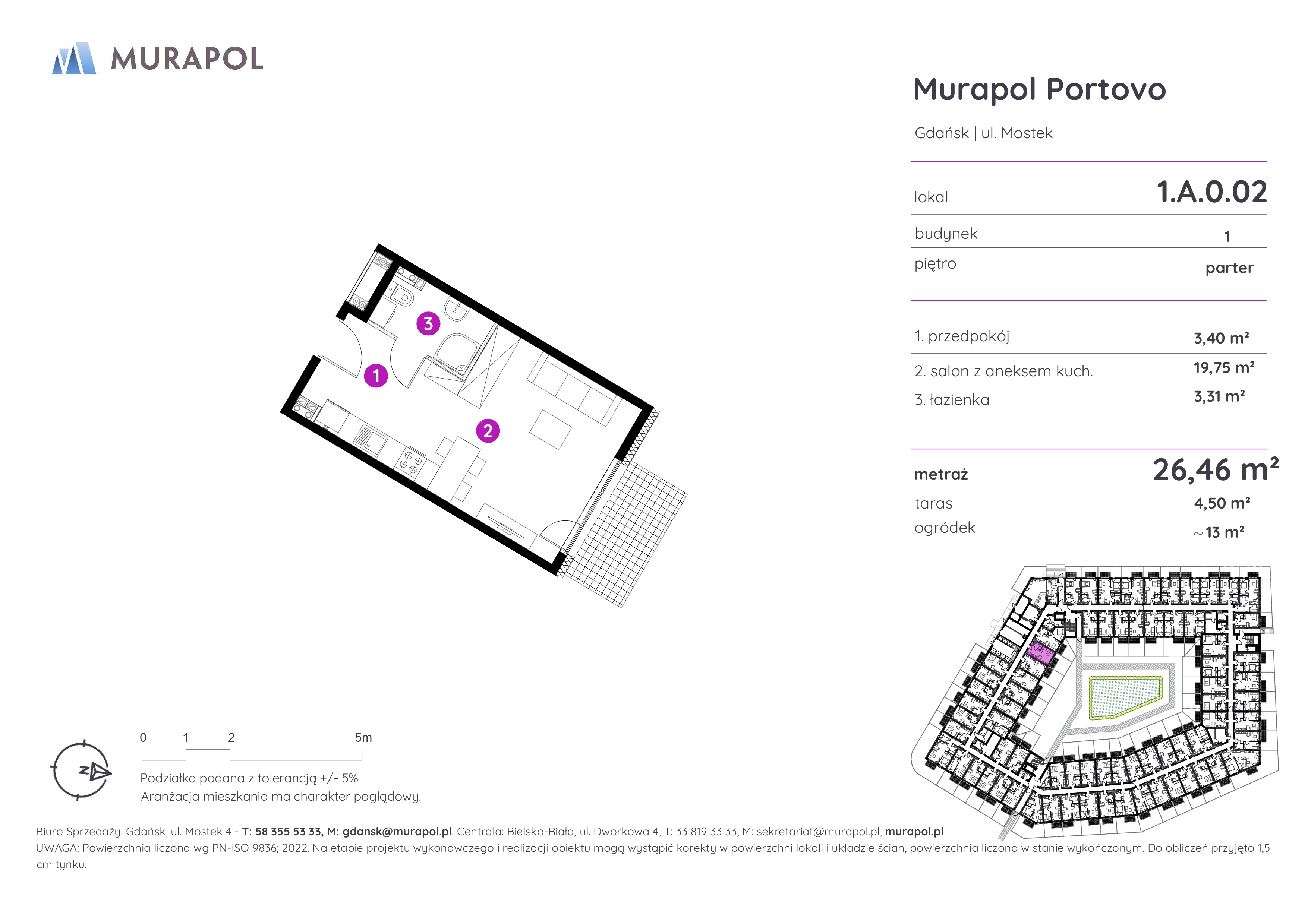 Mieszkanie 26,46 m², parter, oferta nr 1.A.0.02, Murapol Portovo, Gdańsk, Śródmieście, ul. Mostek-idx