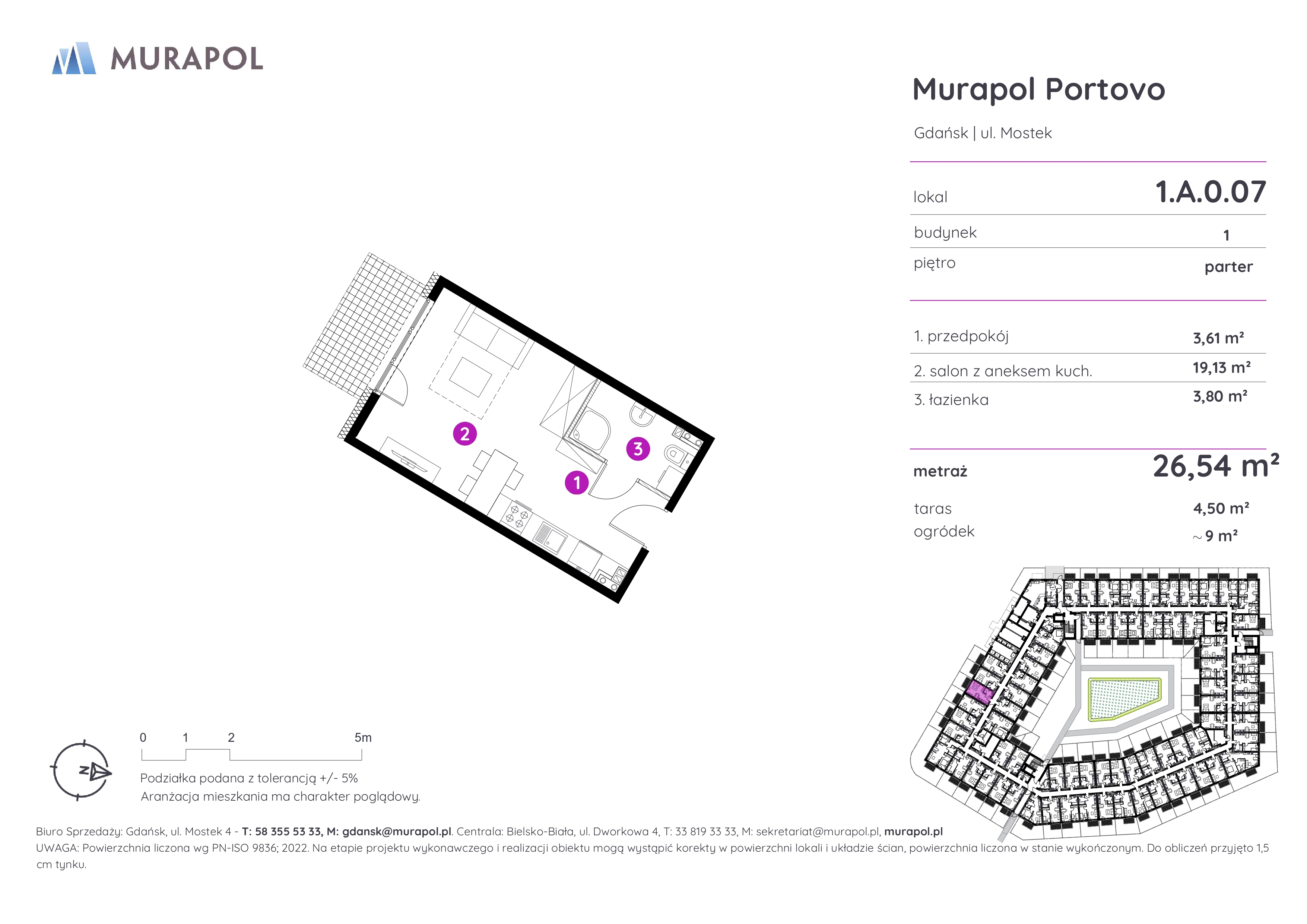 Mieszkanie 26,54 m², parter, oferta nr 1.A.0.07, Murapol Portovo, Gdańsk, Śródmieście, ul. Mostek-idx