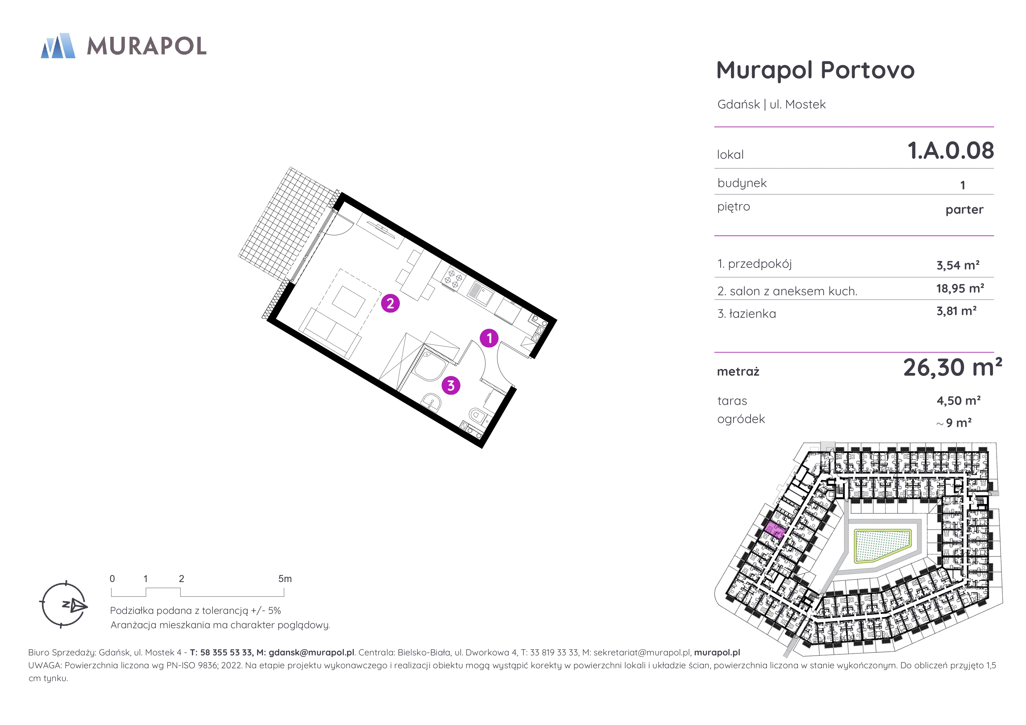 Mieszkanie 26,30 m², parter, oferta nr 1.A.0.08, Murapol Portovo, Gdańsk, Śródmieście, ul. Mostek-idx