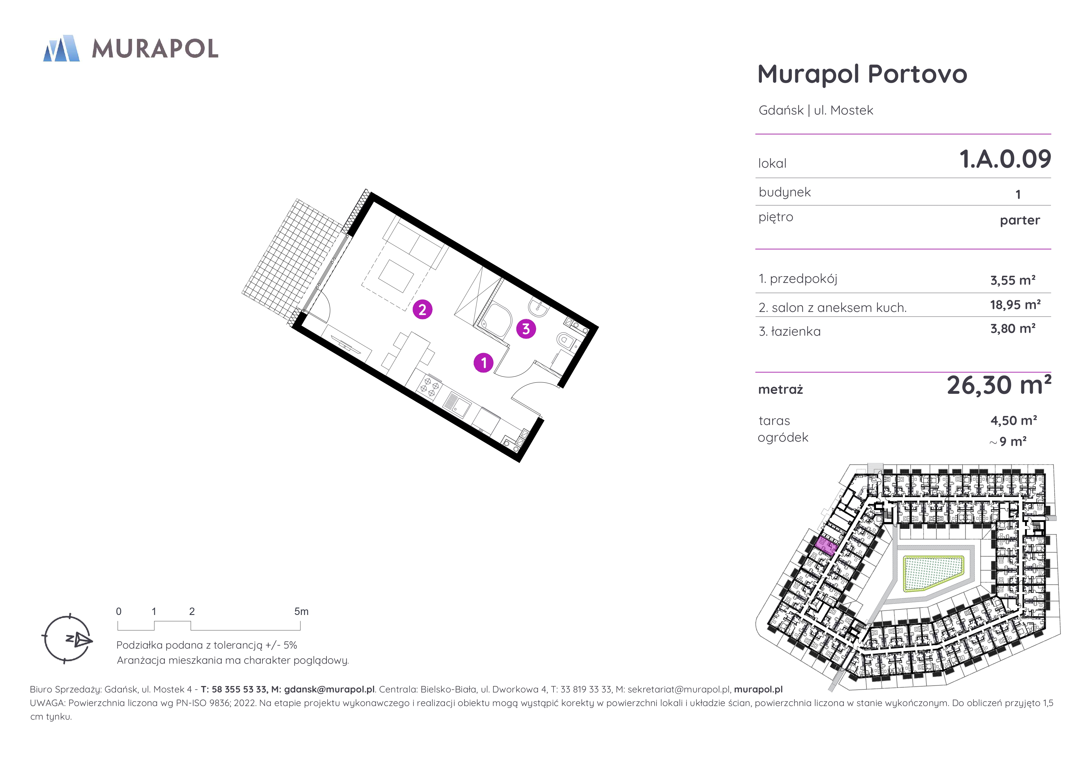 Mieszkanie 26,30 m², parter, oferta nr 1.A.0.09, Murapol Portovo, Gdańsk, Śródmieście, ul. Mostek-idx