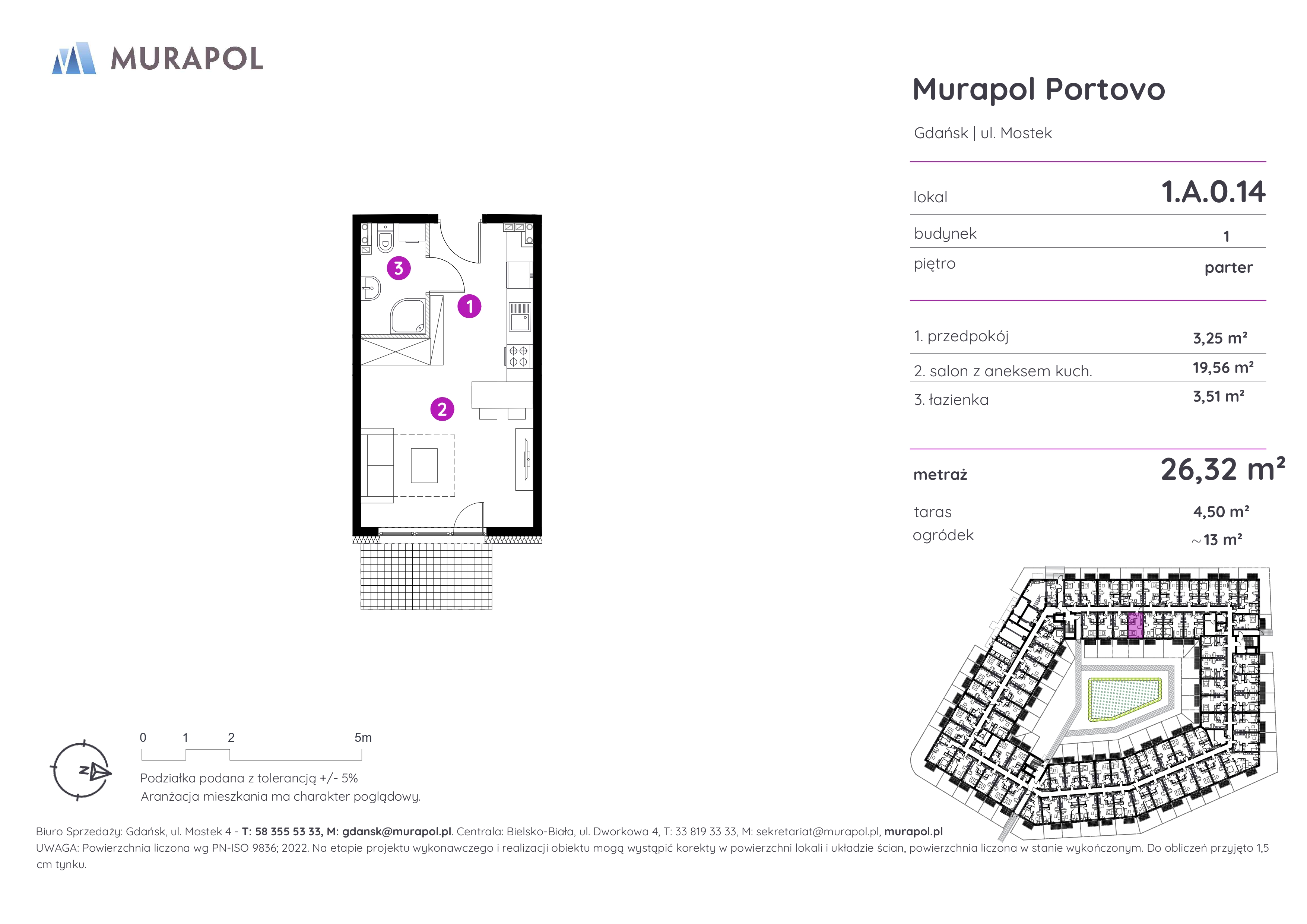 Mieszkanie 26,32 m², parter, oferta nr 1.A.0.14, Murapol Portovo, Gdańsk, Śródmieście, ul. Mostek-idx