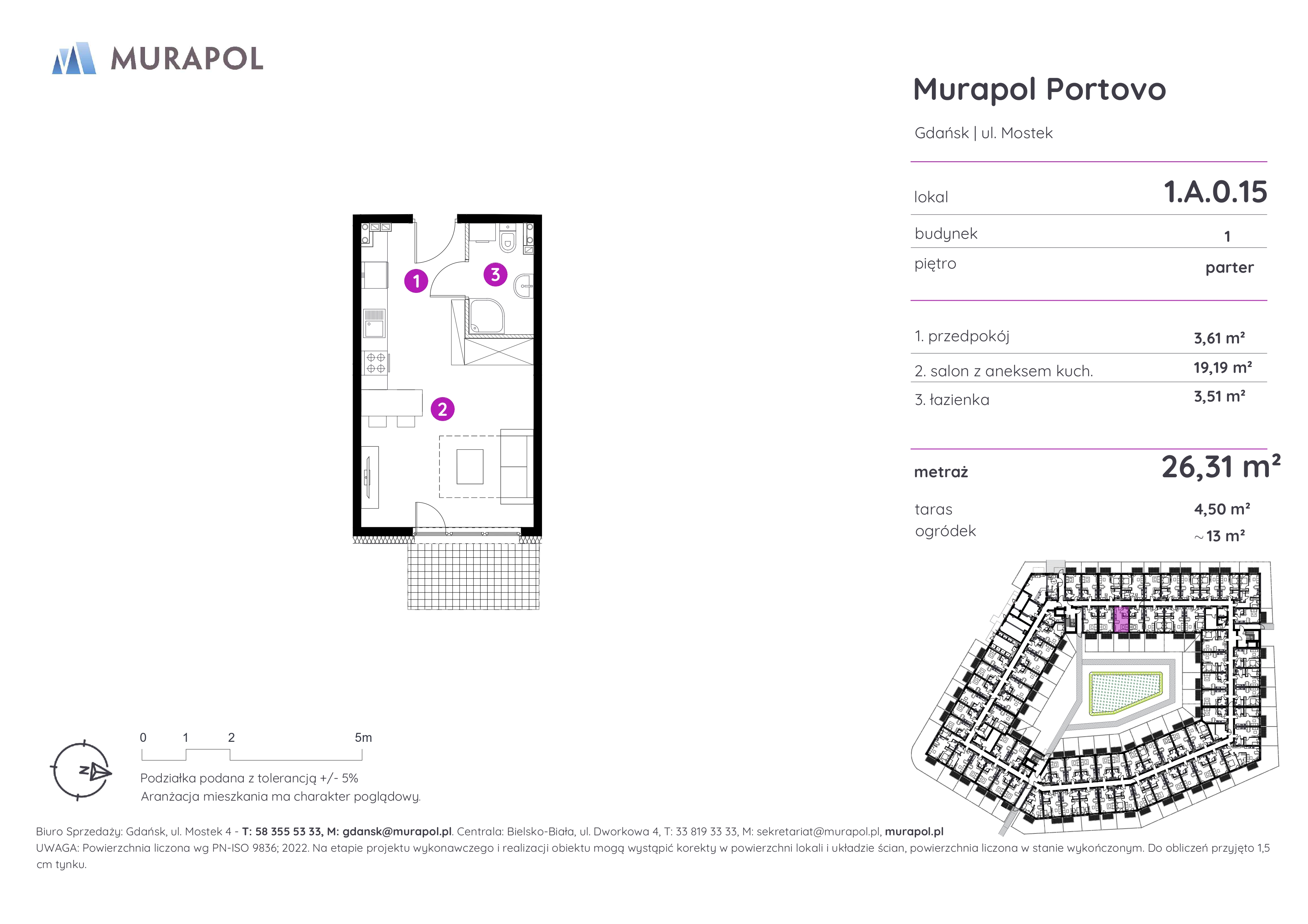 Mieszkanie 26,31 m², parter, oferta nr 1.A.0.15, Murapol Portovo, Gdańsk, Śródmieście, ul. Mostek-idx