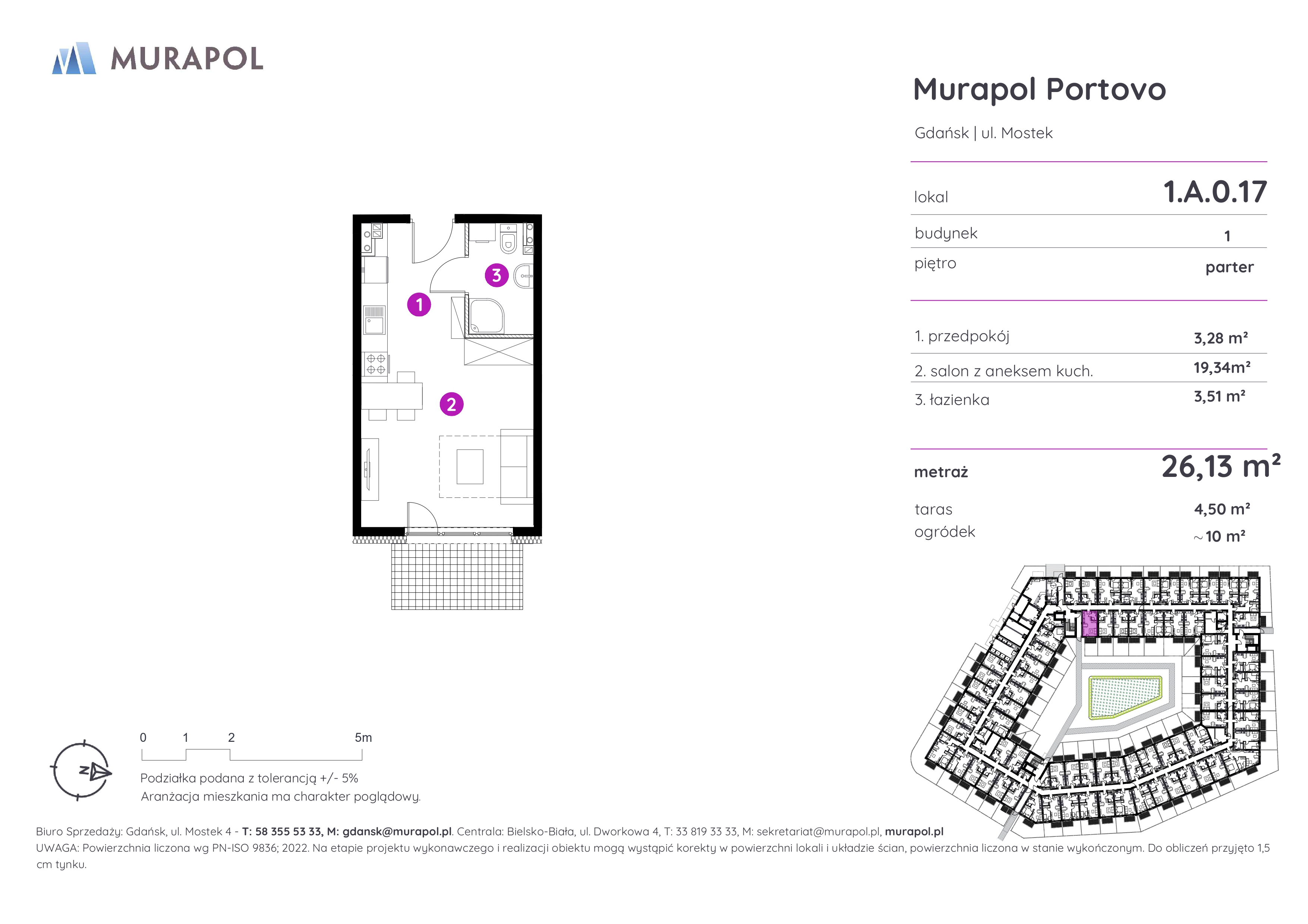 Mieszkanie 26,13 m², parter, oferta nr 1.A.0.17, Murapol Portovo, Gdańsk, Śródmieście, ul. Mostek-idx