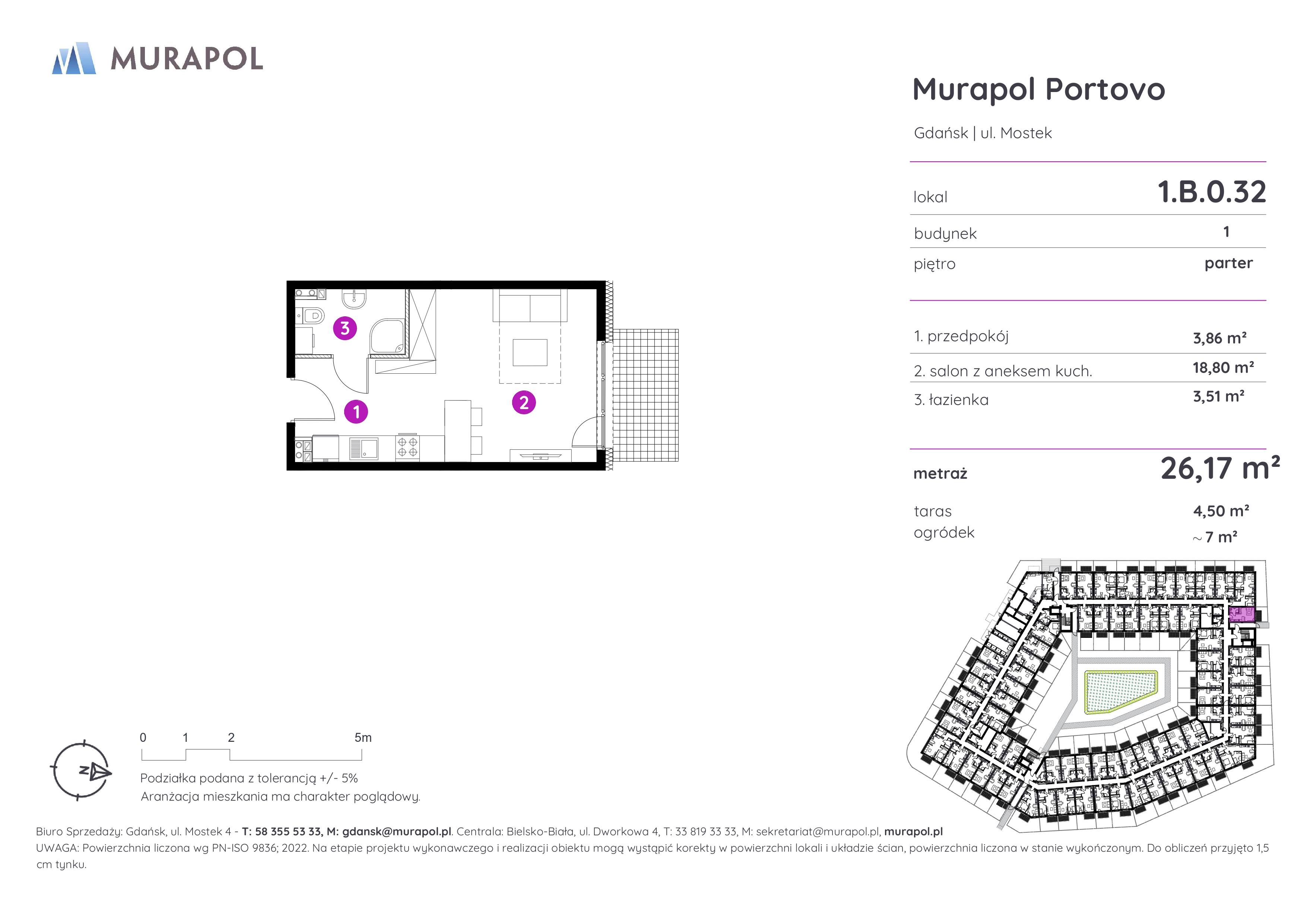 Mieszkanie 26,17 m², parter, oferta nr 1.B.0.32, Murapol Portovo, Gdańsk, Śródmieście, ul. Mostek-idx