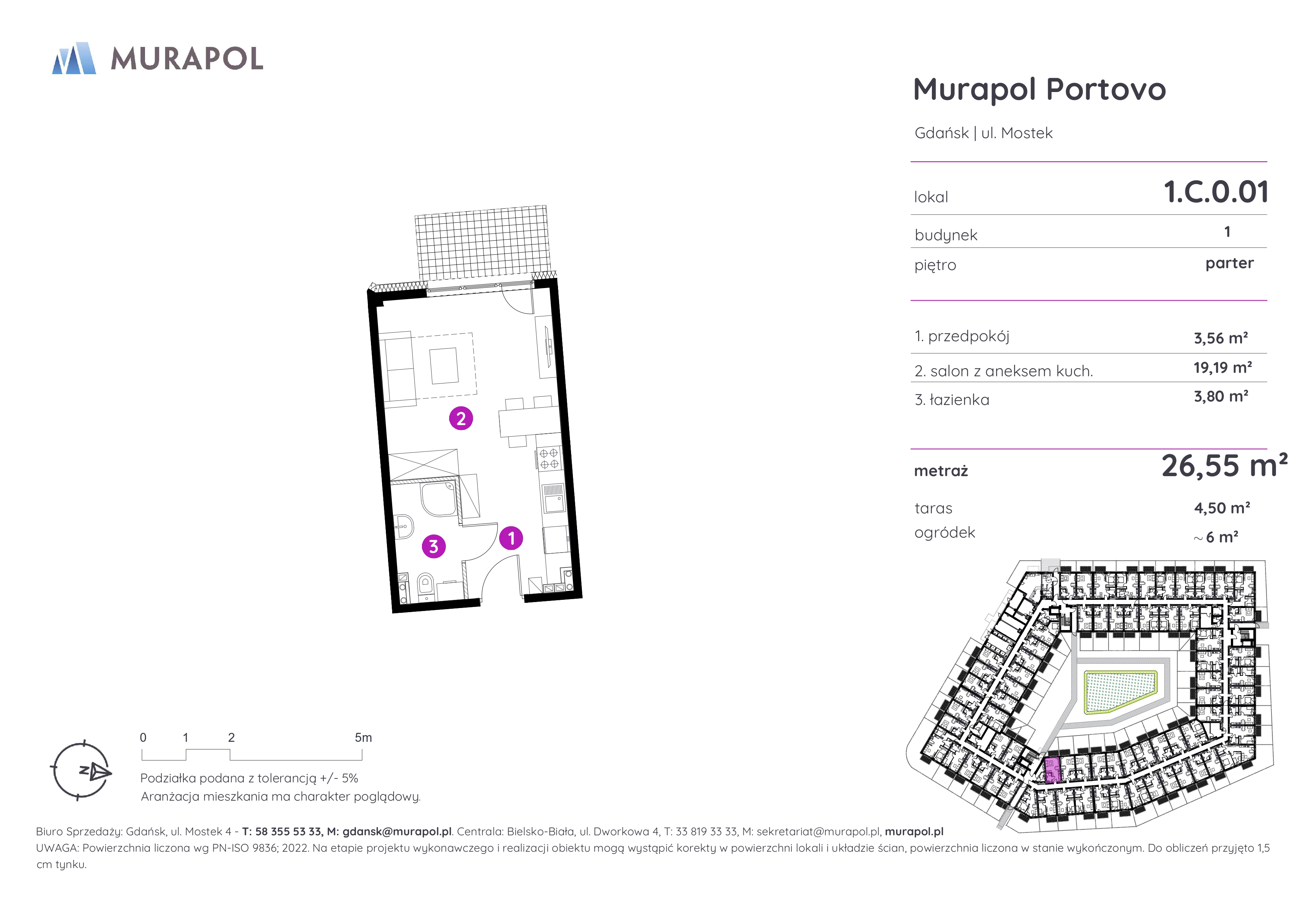 Mieszkanie 26,55 m², parter, oferta nr 1.C.0.01, Murapol Portovo, Gdańsk, Śródmieście, ul. Mostek-idx