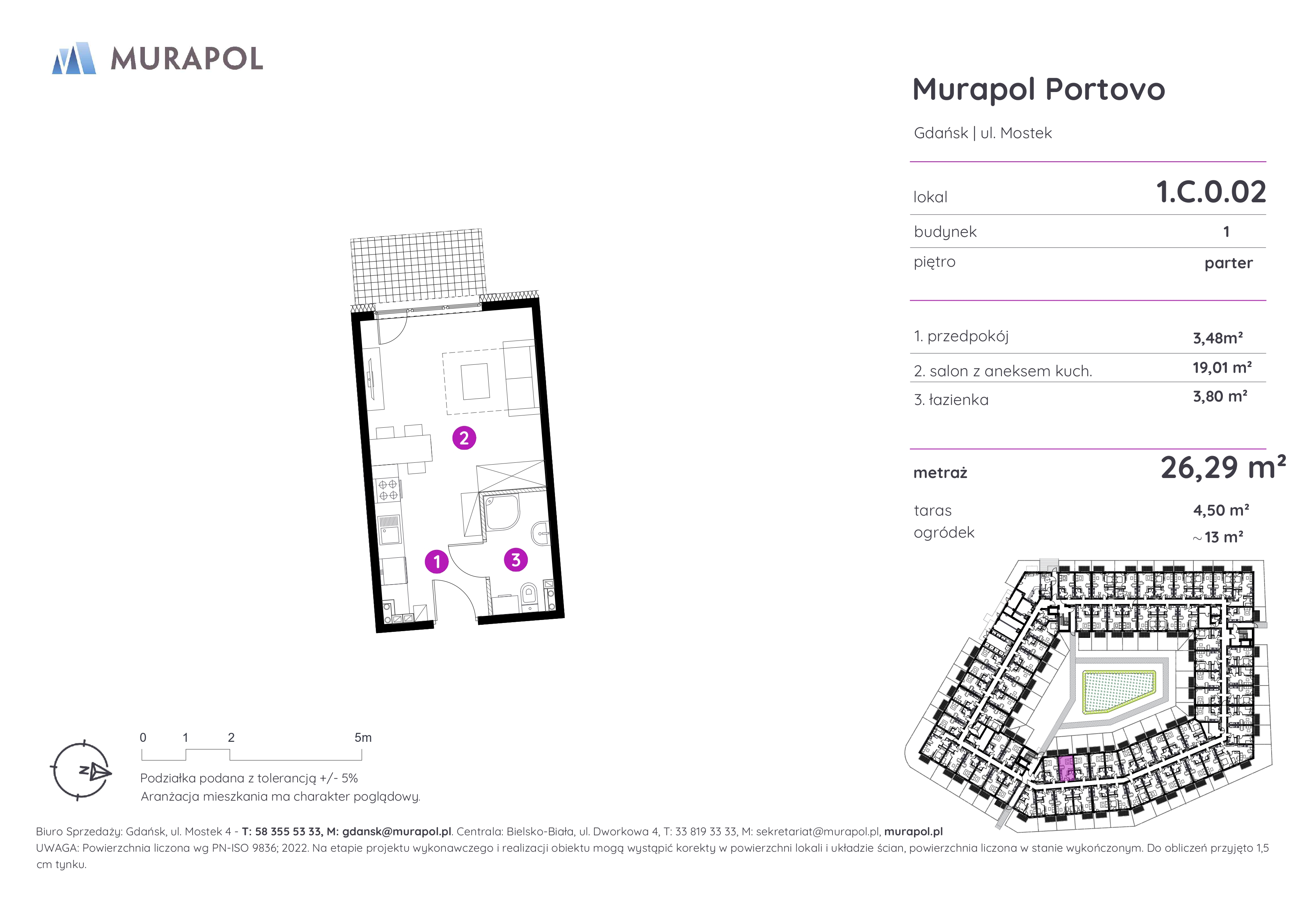 Mieszkanie 26,29 m², parter, oferta nr 1.C.0.02, Murapol Portovo, Gdańsk, Śródmieście, ul. Mostek-idx