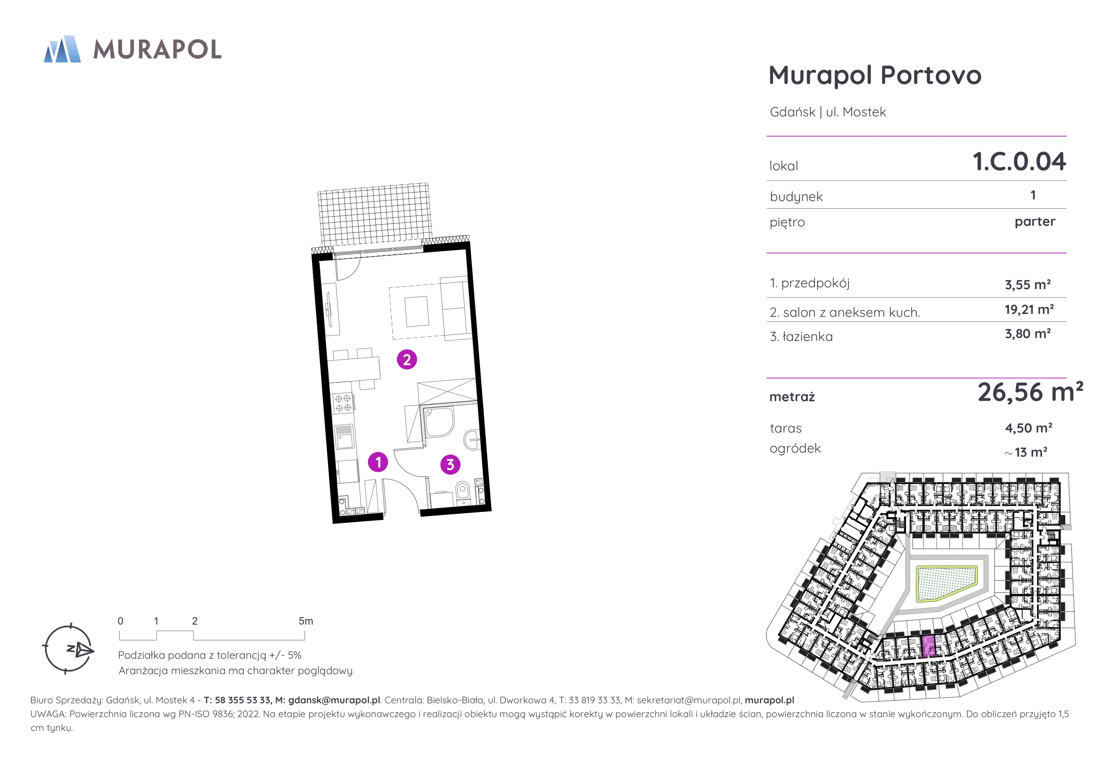 Mieszkanie 26,56 m², parter, oferta nr 1.C.0.04, Murapol Portovo, Gdańsk, Śródmieście, ul. Mostek-idx