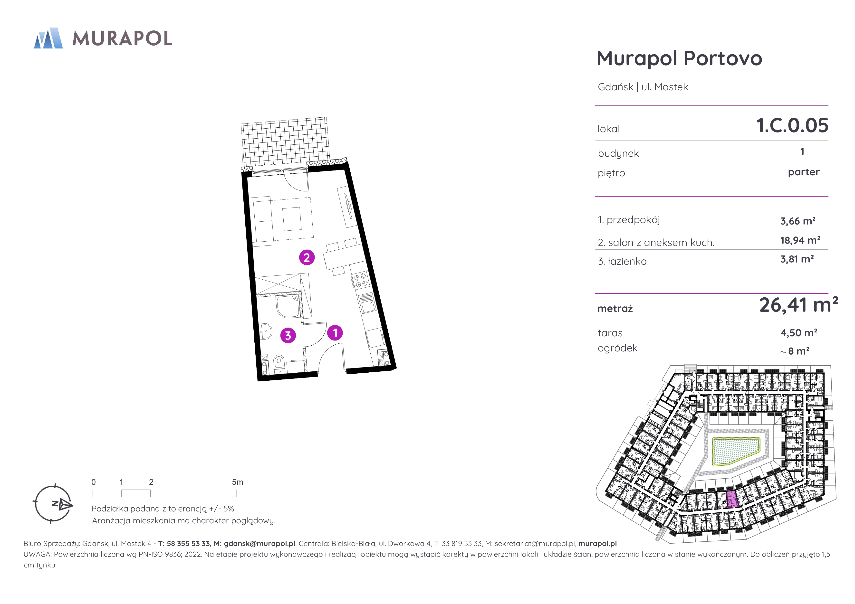 Mieszkanie 26,41 m², parter, oferta nr 1.C.0.05, Murapol Portovo, Gdańsk, Śródmieście, ul. Mostek-idx