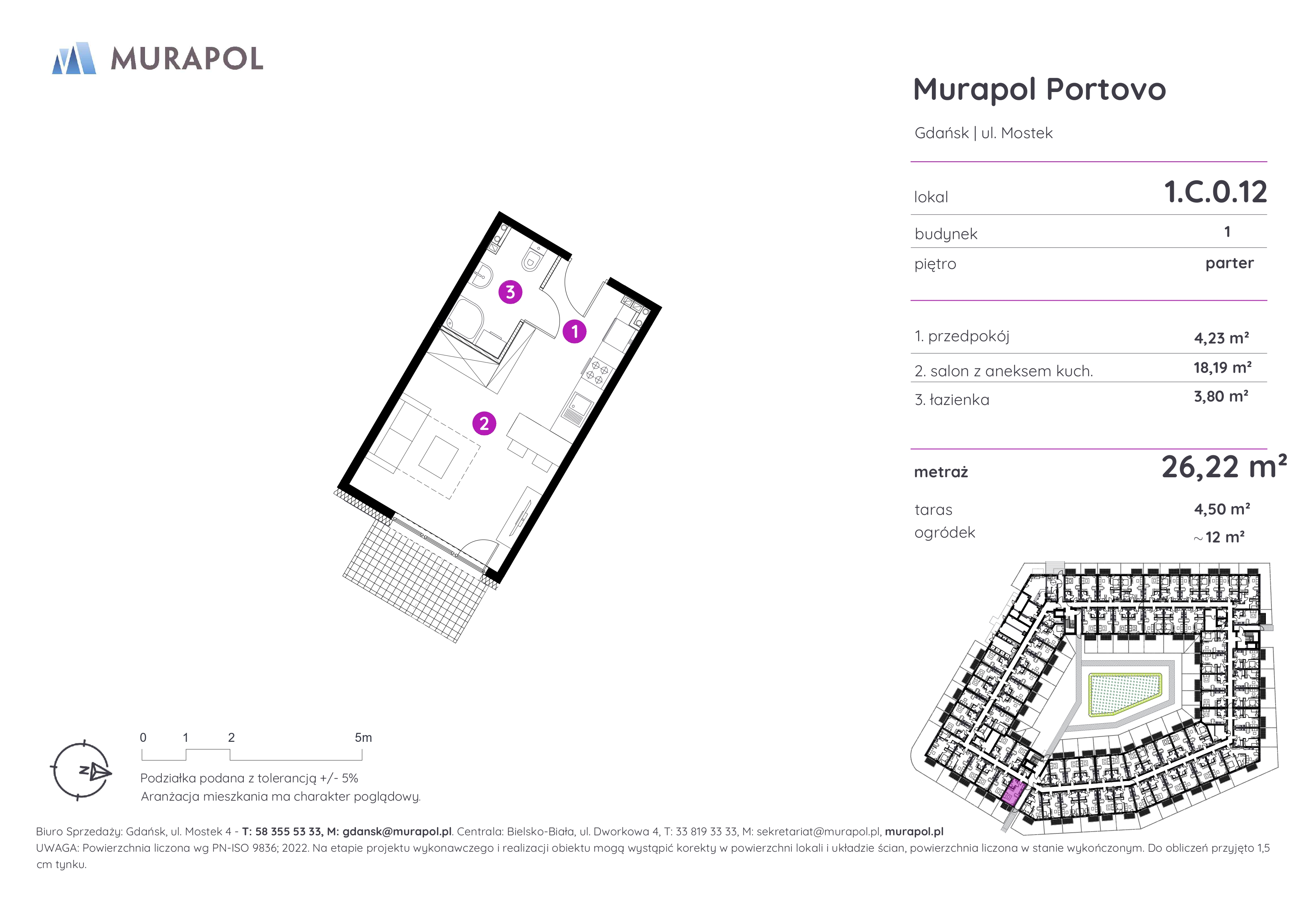 Mieszkanie 26,22 m², parter, oferta nr 1.C.0.12, Murapol Portovo, Gdańsk, Śródmieście, ul. Mostek-idx