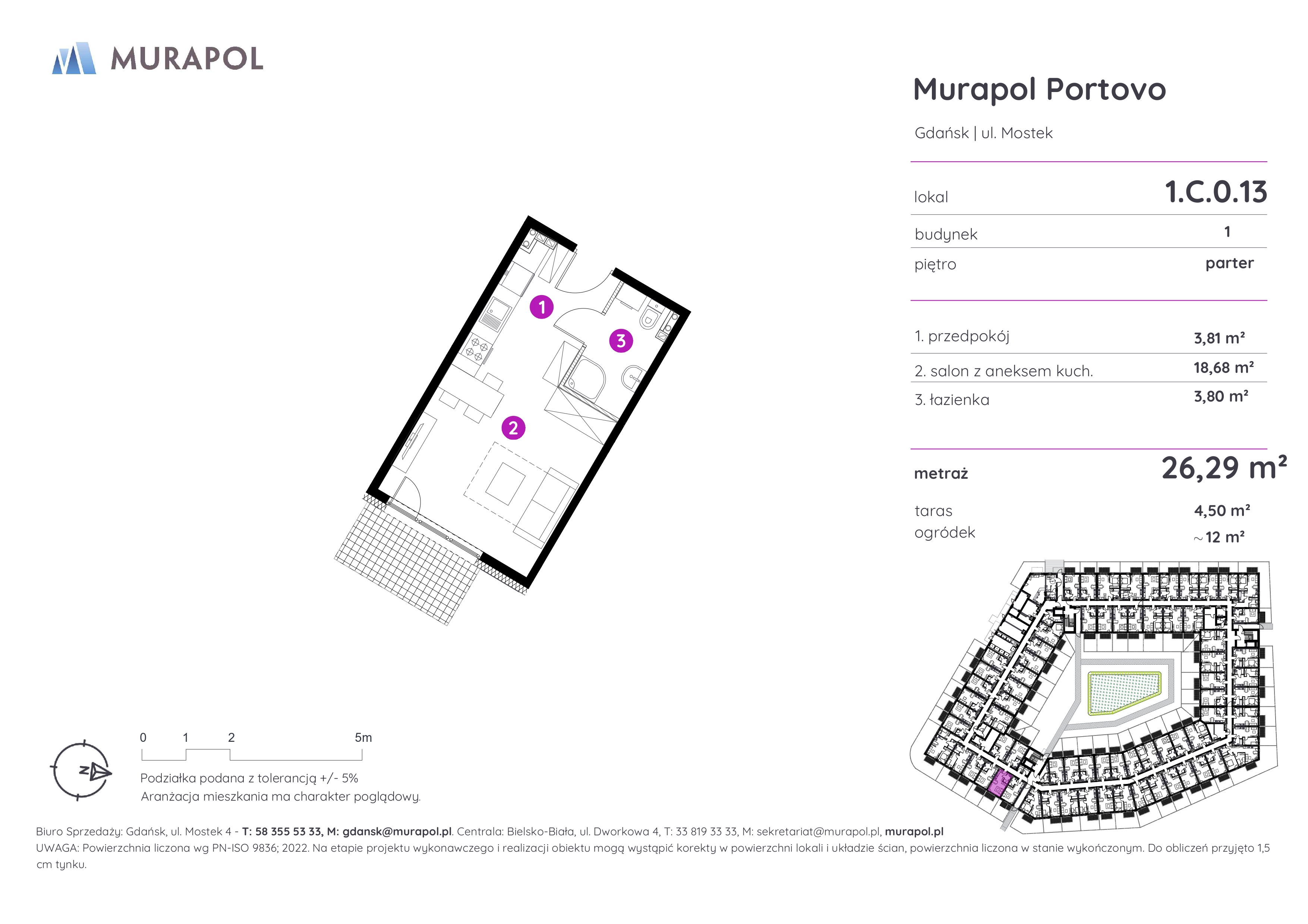 Mieszkanie 26,29 m², parter, oferta nr 1.C.0.13, Murapol Portovo, Gdańsk, Śródmieście, ul. Mostek-idx