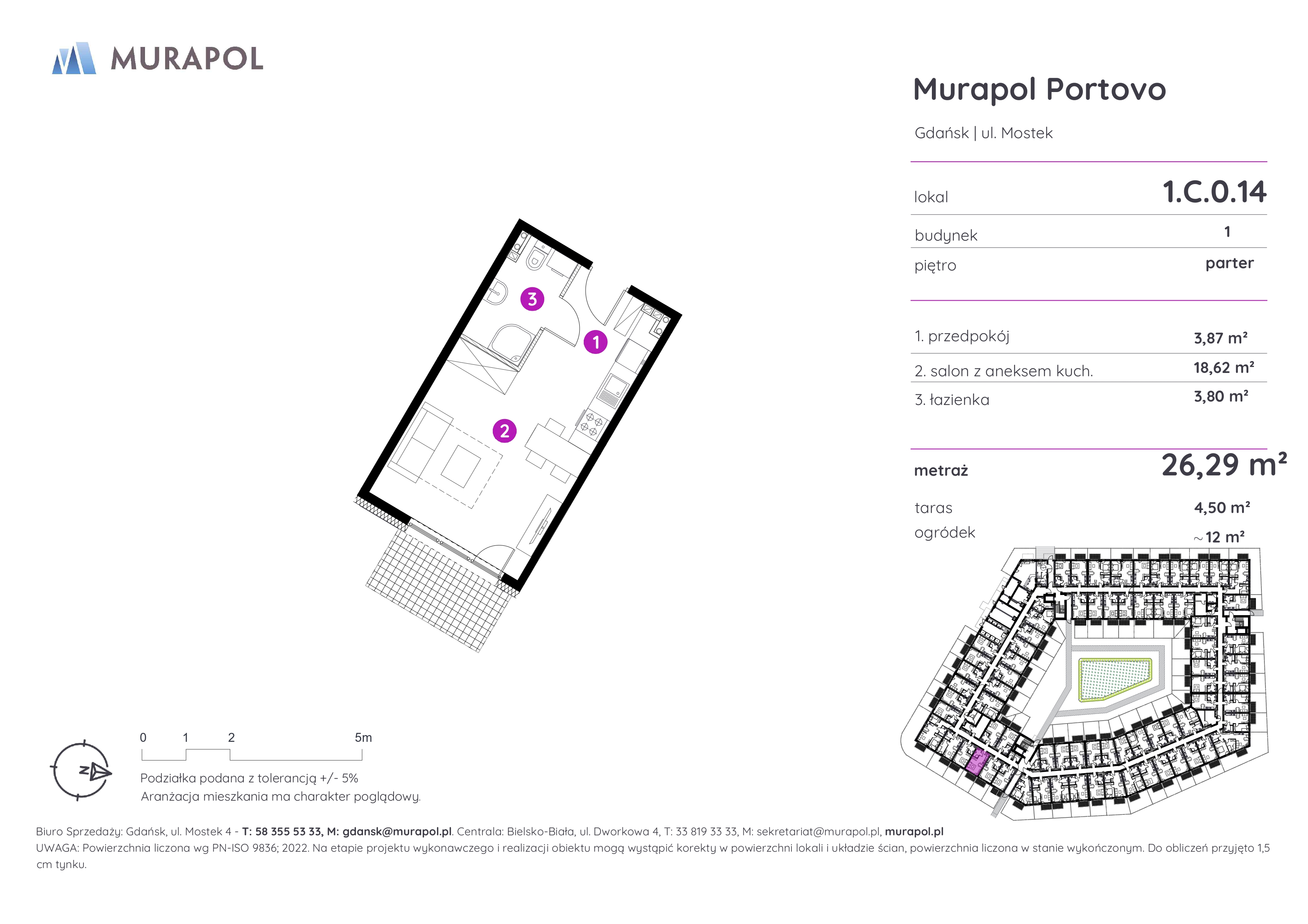 Mieszkanie 26,29 m², parter, oferta nr 1.C.0.14, Murapol Portovo, Gdańsk, Śródmieście, ul. Mostek-idx