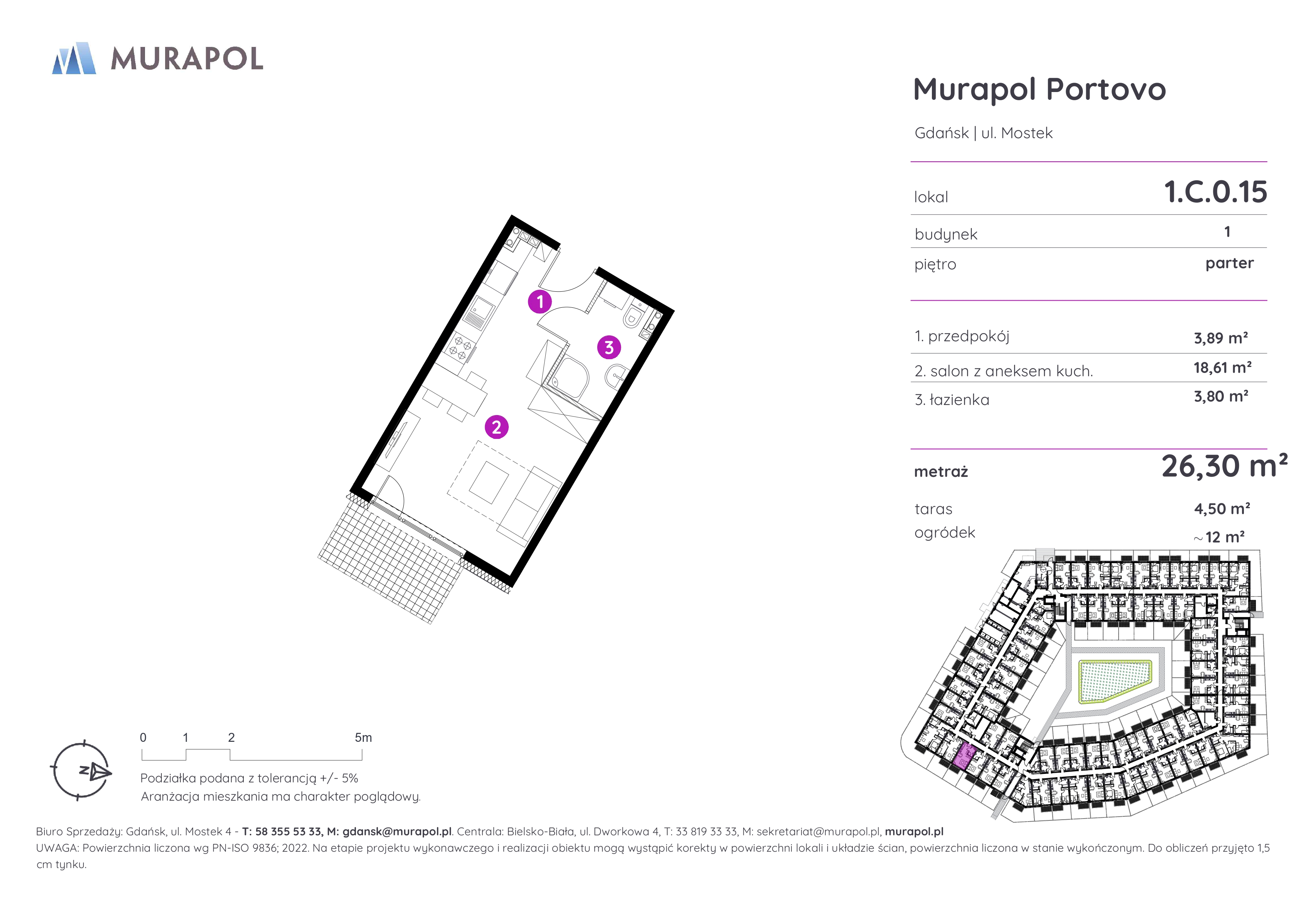 Mieszkanie 26,30 m², parter, oferta nr 1.C.0.15, Murapol Portovo, Gdańsk, Śródmieście, ul. Mostek-idx