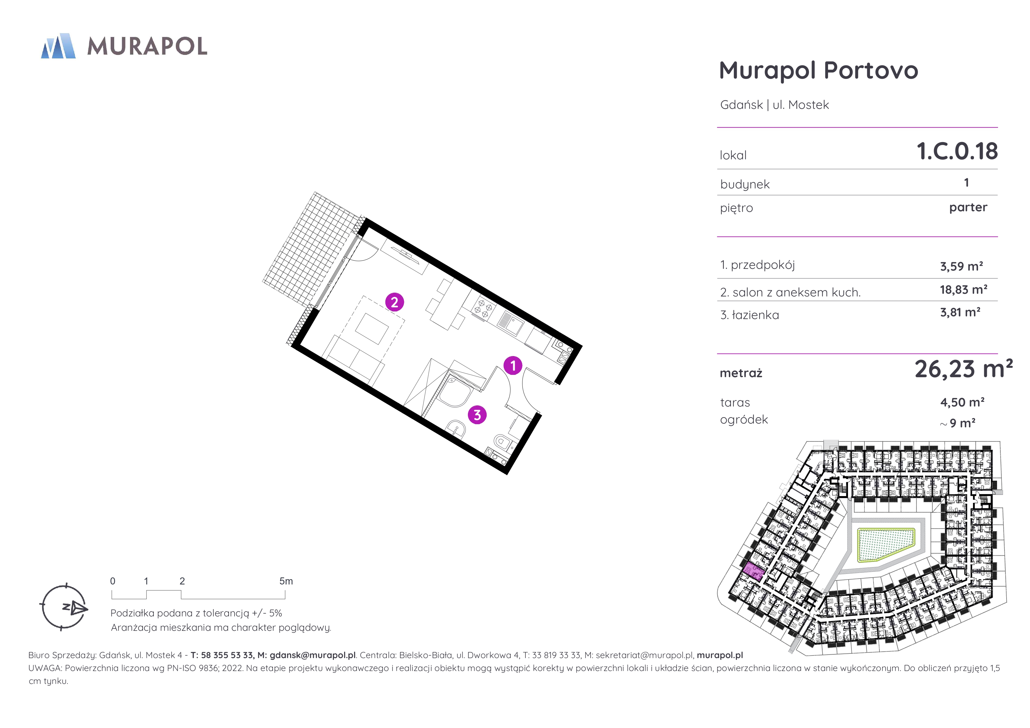 Mieszkanie 26,23 m², parter, oferta nr 1.C.0.18, Murapol Portovo, Gdańsk, Śródmieście, ul. Mostek-idx