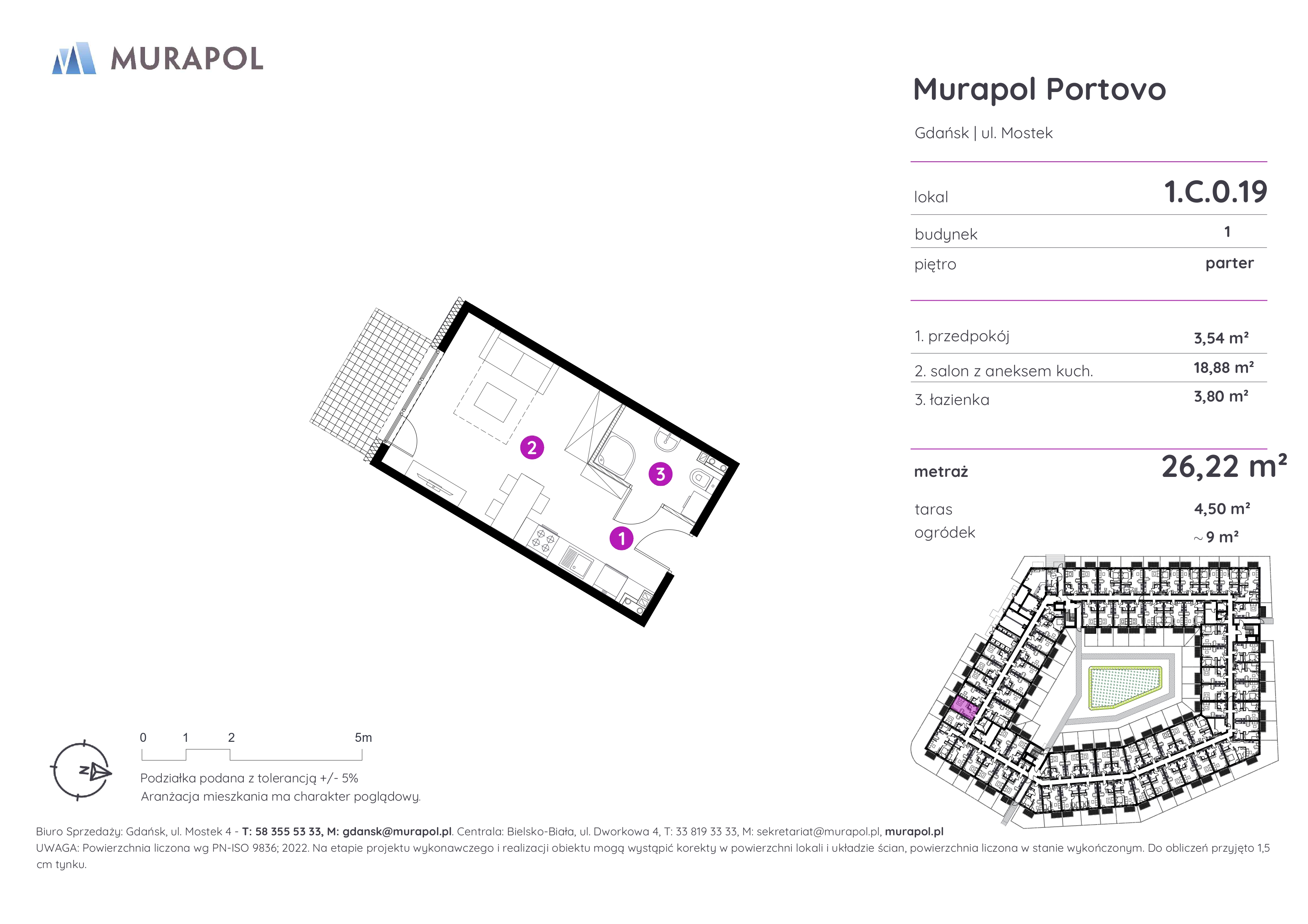 Mieszkanie 26,22 m², parter, oferta nr 1.C.0.19, Murapol Portovo, Gdańsk, Śródmieście, ul. Mostek-idx