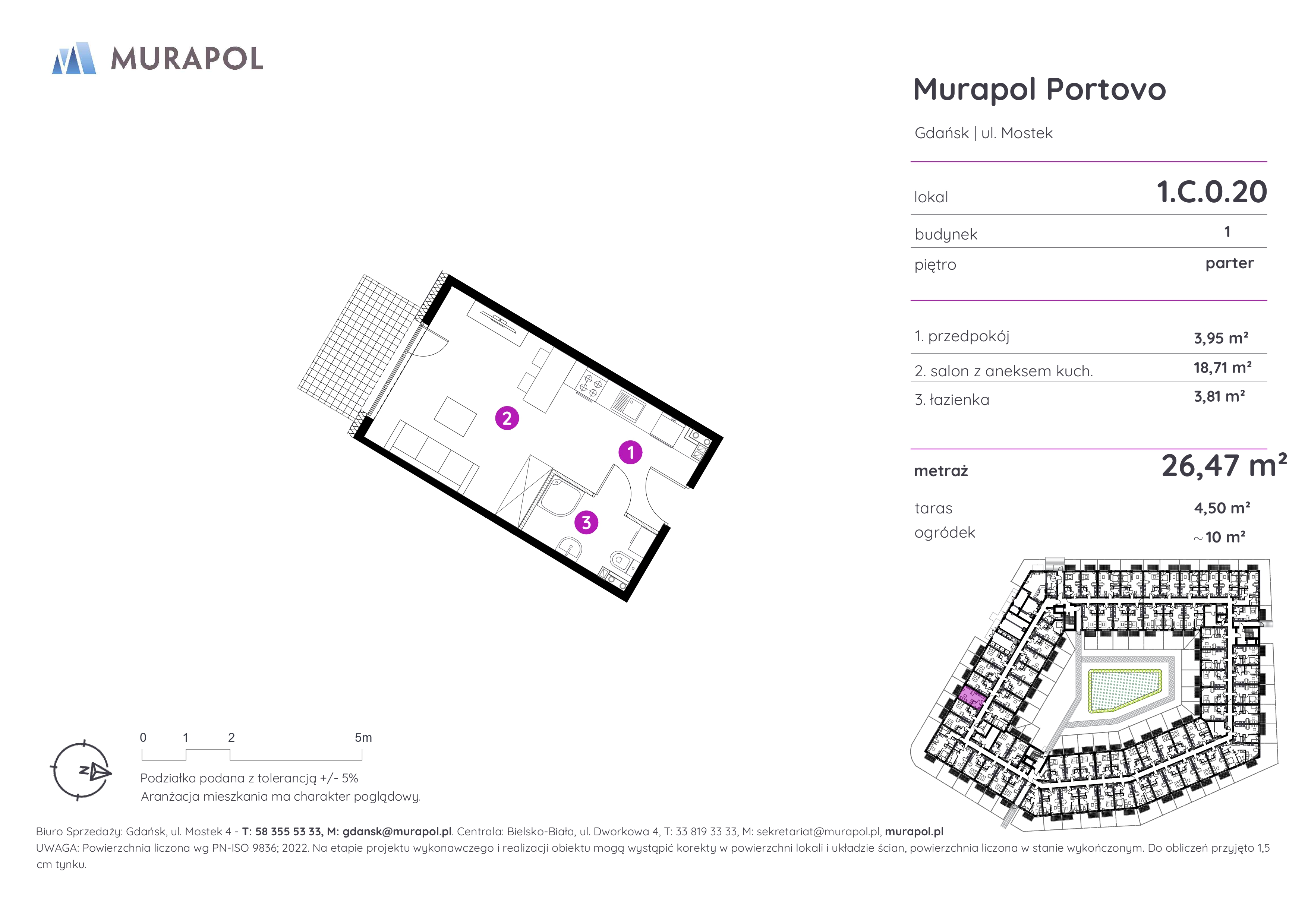 Mieszkanie 26,47 m², parter, oferta nr 1.C.0.20, Murapol Portovo, Gdańsk, Śródmieście, ul. Mostek-idx