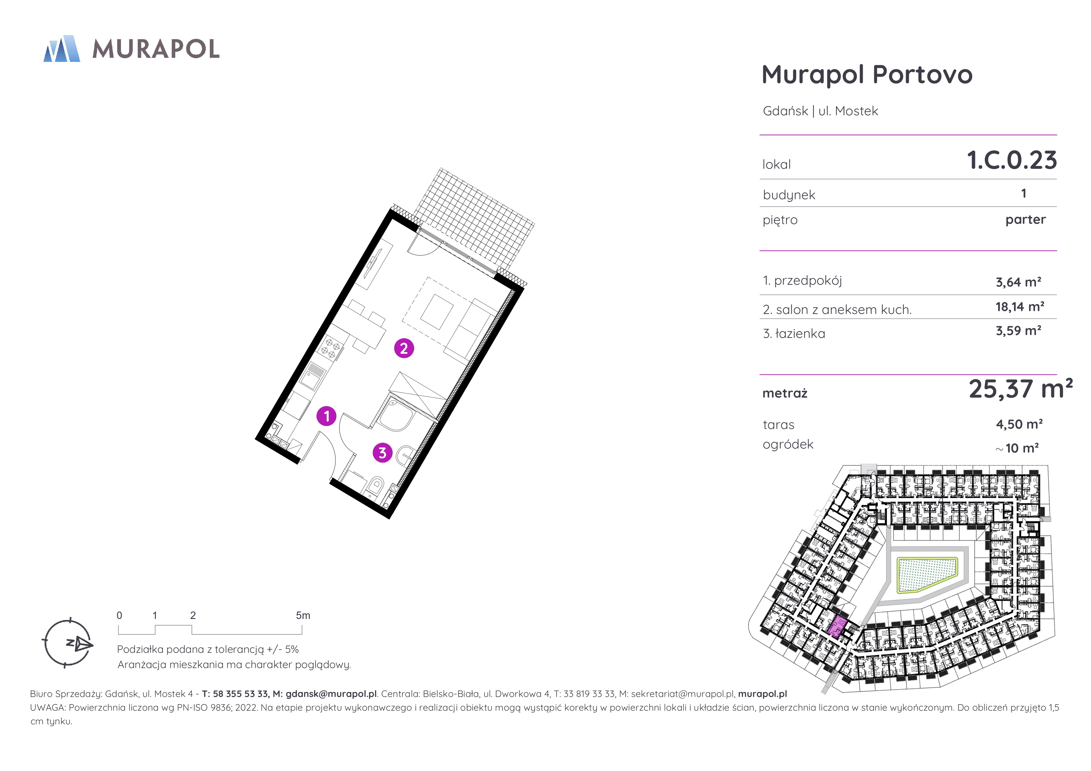 Mieszkanie 25,37 m², parter, oferta nr 1.C.0.23, Murapol Portovo, Gdańsk, Śródmieście, ul. Mostek-idx