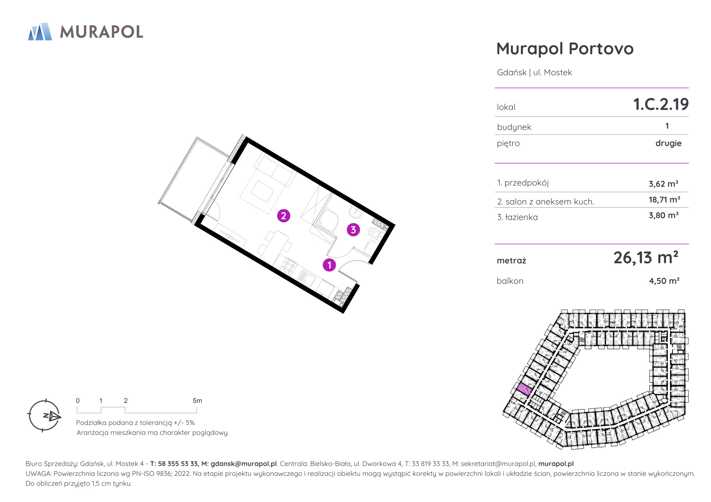 Mieszkanie 26,13 m², piętro 2, oferta nr 1.C.2.19, Murapol Portovo, Gdańsk, Śródmieście, ul. Mostek-idx