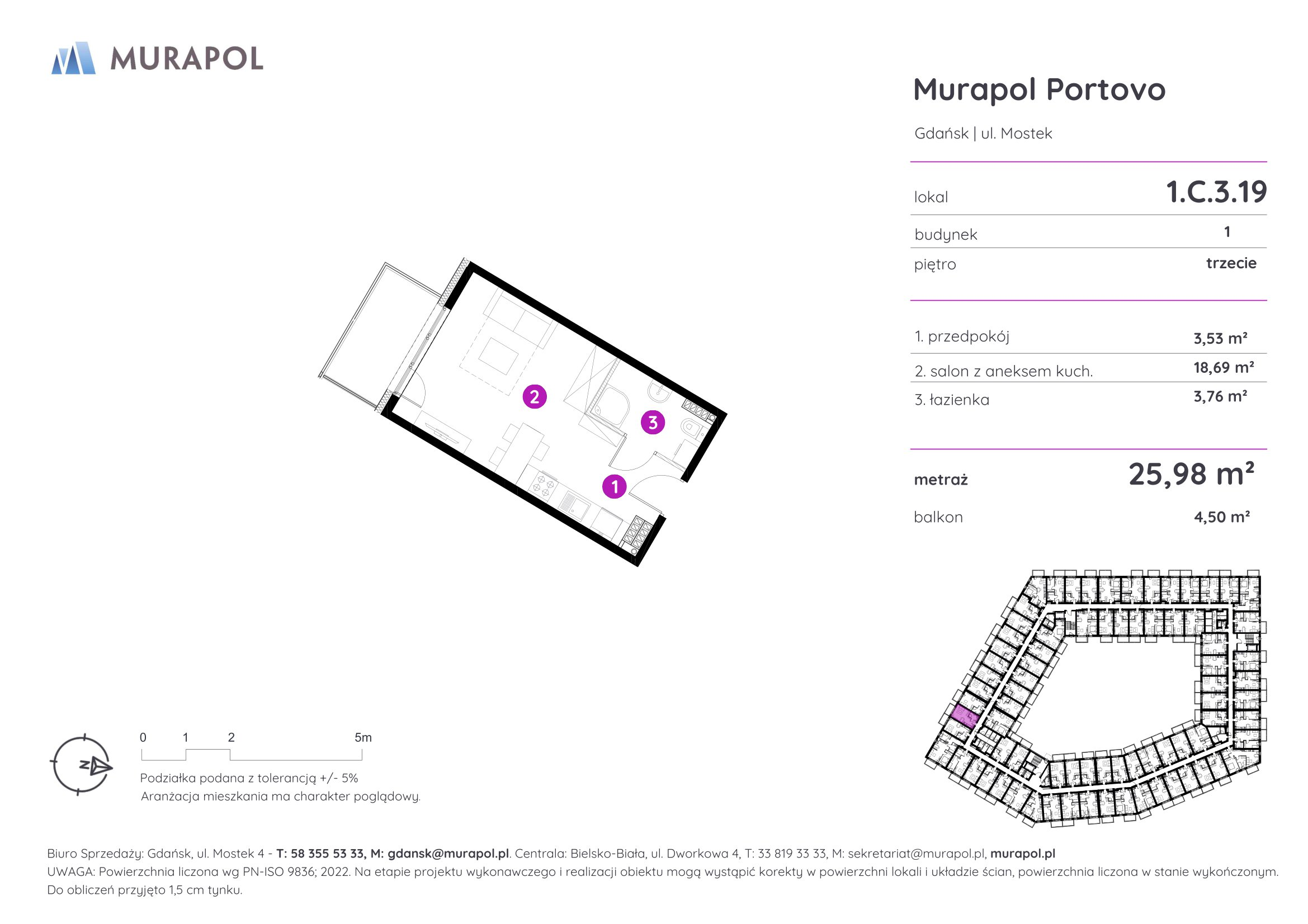 Mieszkanie 25,98 m², piętro 3, oferta nr 1.C.3.19, Murapol Portovo, Gdańsk, Śródmieście, ul. Mostek-idx