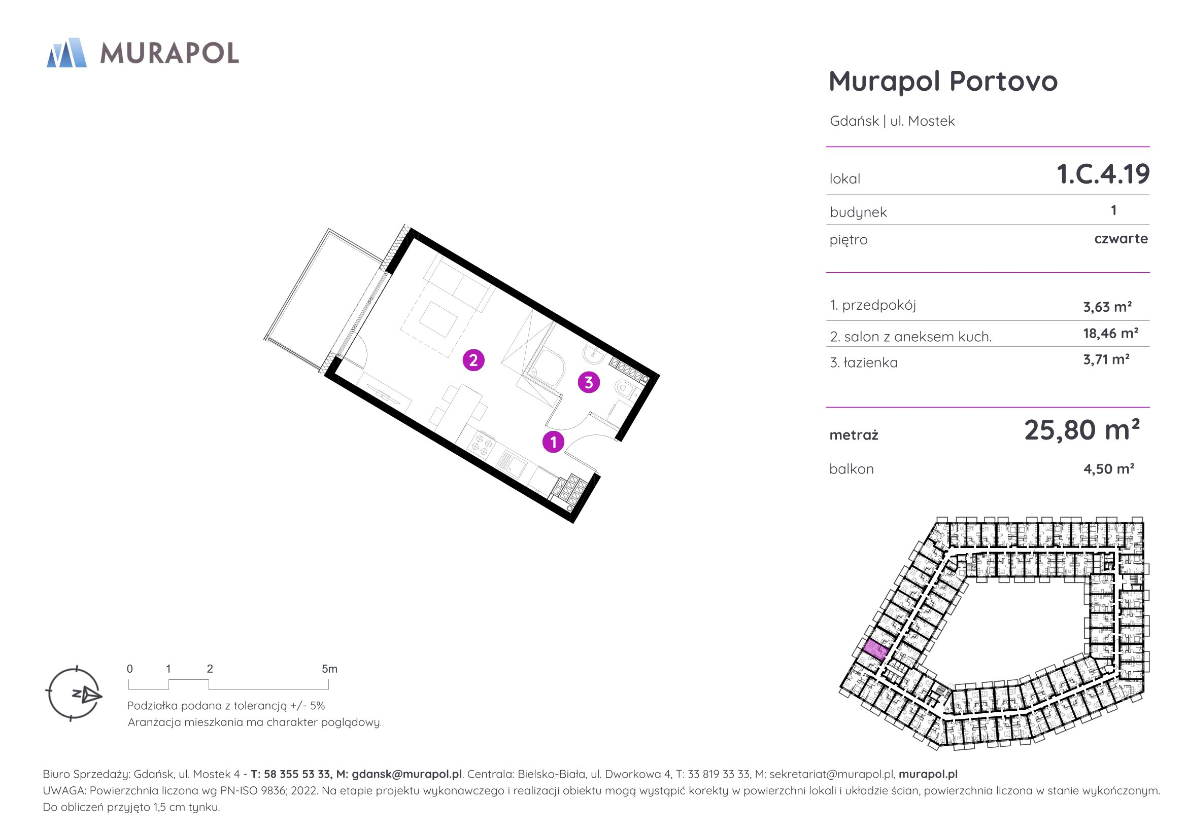 Mieszkanie 25,80 m², piętro 4, oferta nr 1.C.4.19, Murapol Portovo, Gdańsk, Śródmieście, ul. Mostek-idx