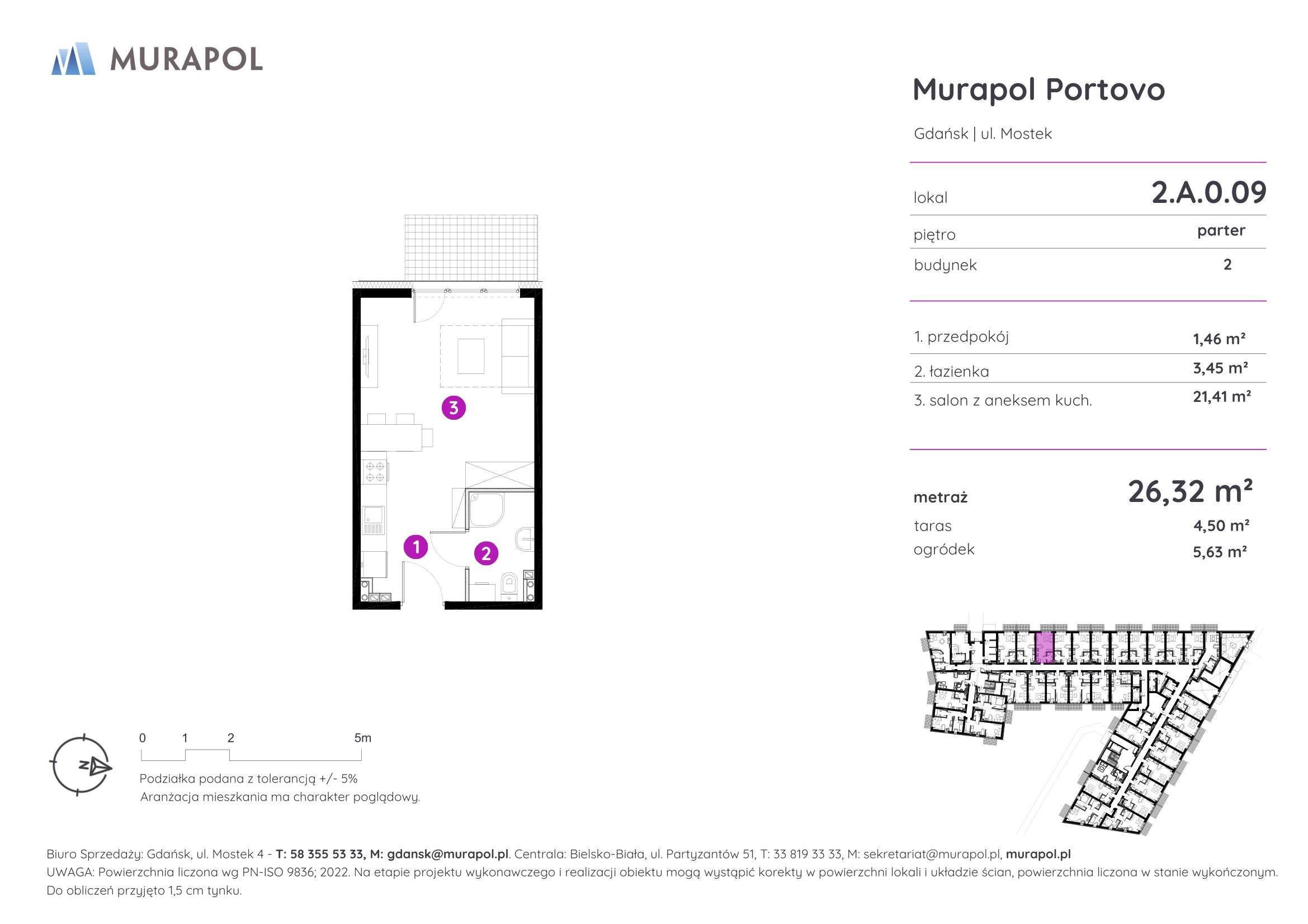 Apartament inwestycyjny 26,32 m², parter, oferta nr 2.A.0.09, Murapol Portovo, Gdańsk, Śródmieście, ul. Mostek-idx