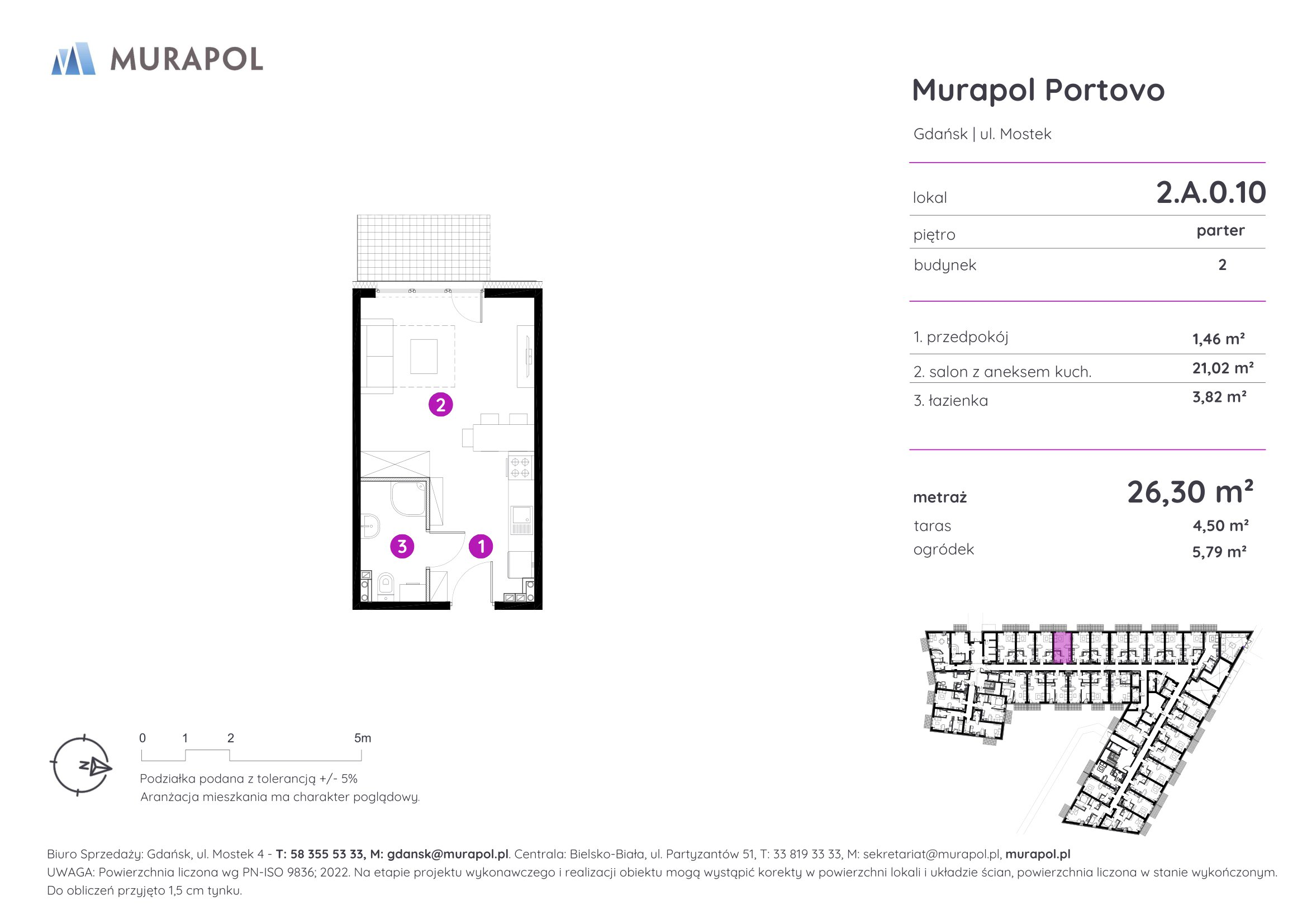 Apartament inwestycyjny 26,30 m², parter, oferta nr 2.A.0.10, Murapol Portovo, Gdańsk, Śródmieście, ul. Mostek-idx