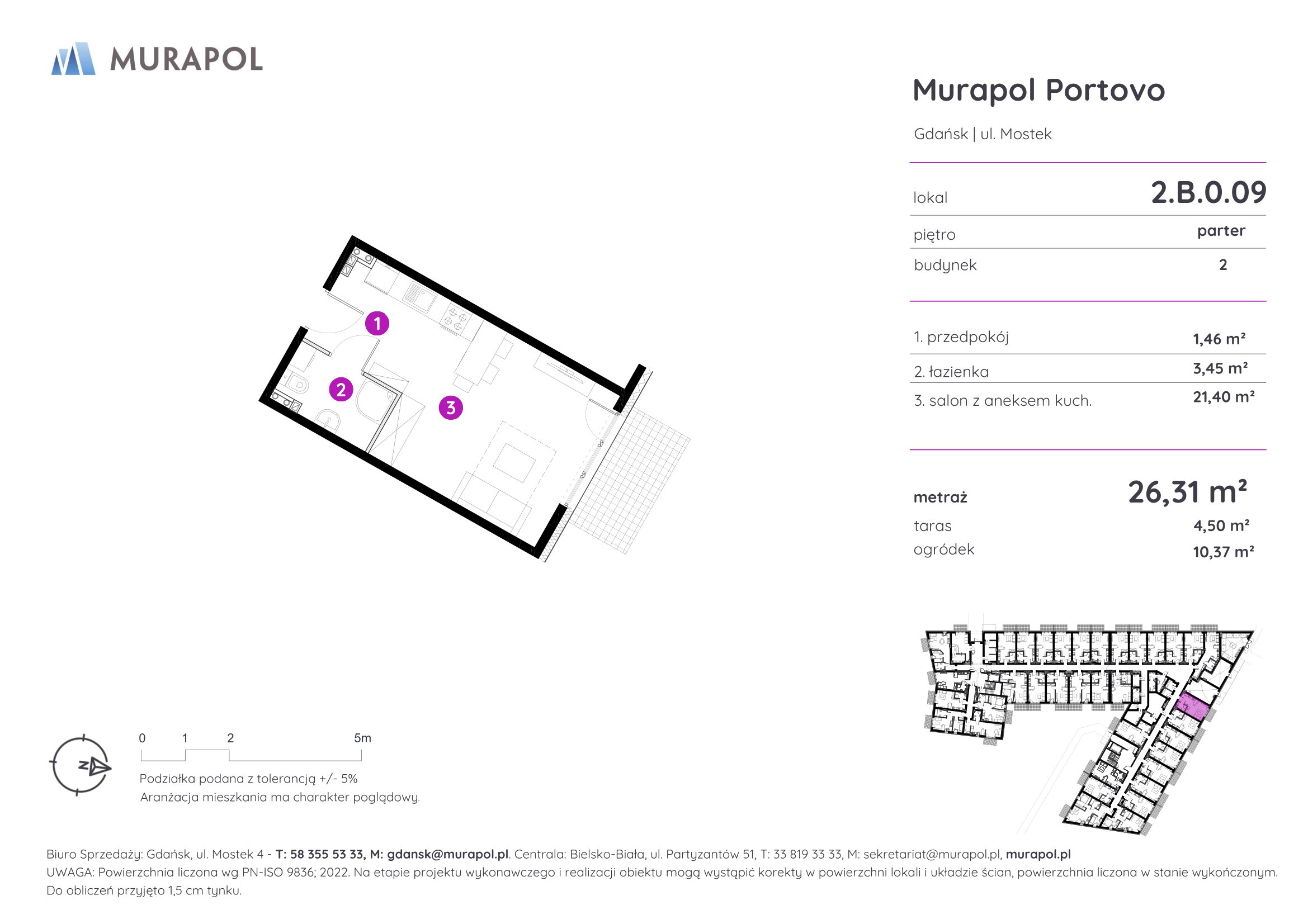 Apartament inwestycyjny 26,31 m², parter, oferta nr 2.B.0.09, Murapol Portovo, Gdańsk, Śródmieście, ul. Mostek-idx