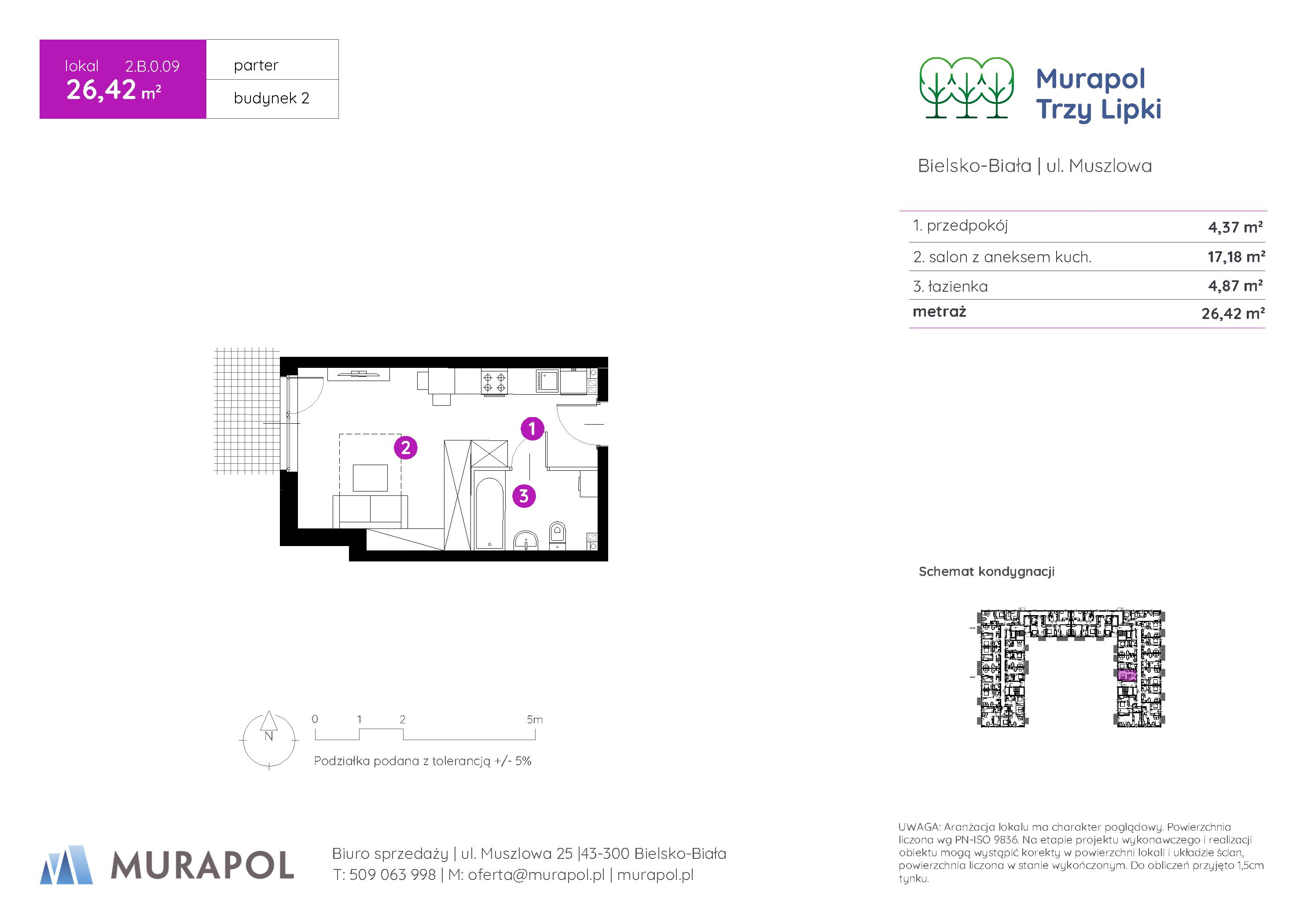 Mieszkanie 26,42 m², parter, oferta nr 2.B.0.09, Murapol Trzy Lipki, Bielsko-Biała, Stare Bielsko, ul. Muszlowa-idx