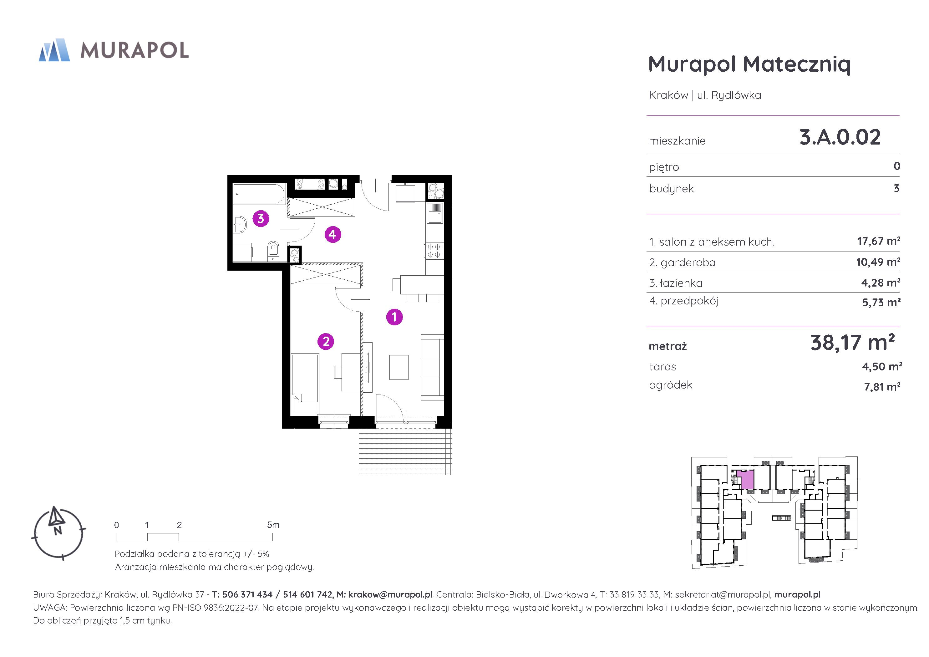 Mieszkanie 38,17 m², parter, oferta nr 3.A.0.02, Murapol Mateczniq, Kraków, Podgórze, Mateczny, ul. Rydlówka-idx