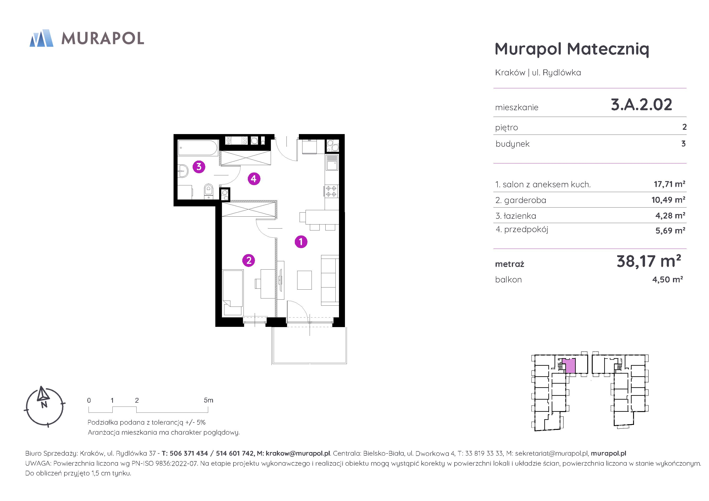 Mieszkanie 38,17 m², piętro 2, oferta nr 3.A.2.02, Murapol Mateczniq, Kraków, Podgórze, Mateczny, ul. Rydlówka-idx