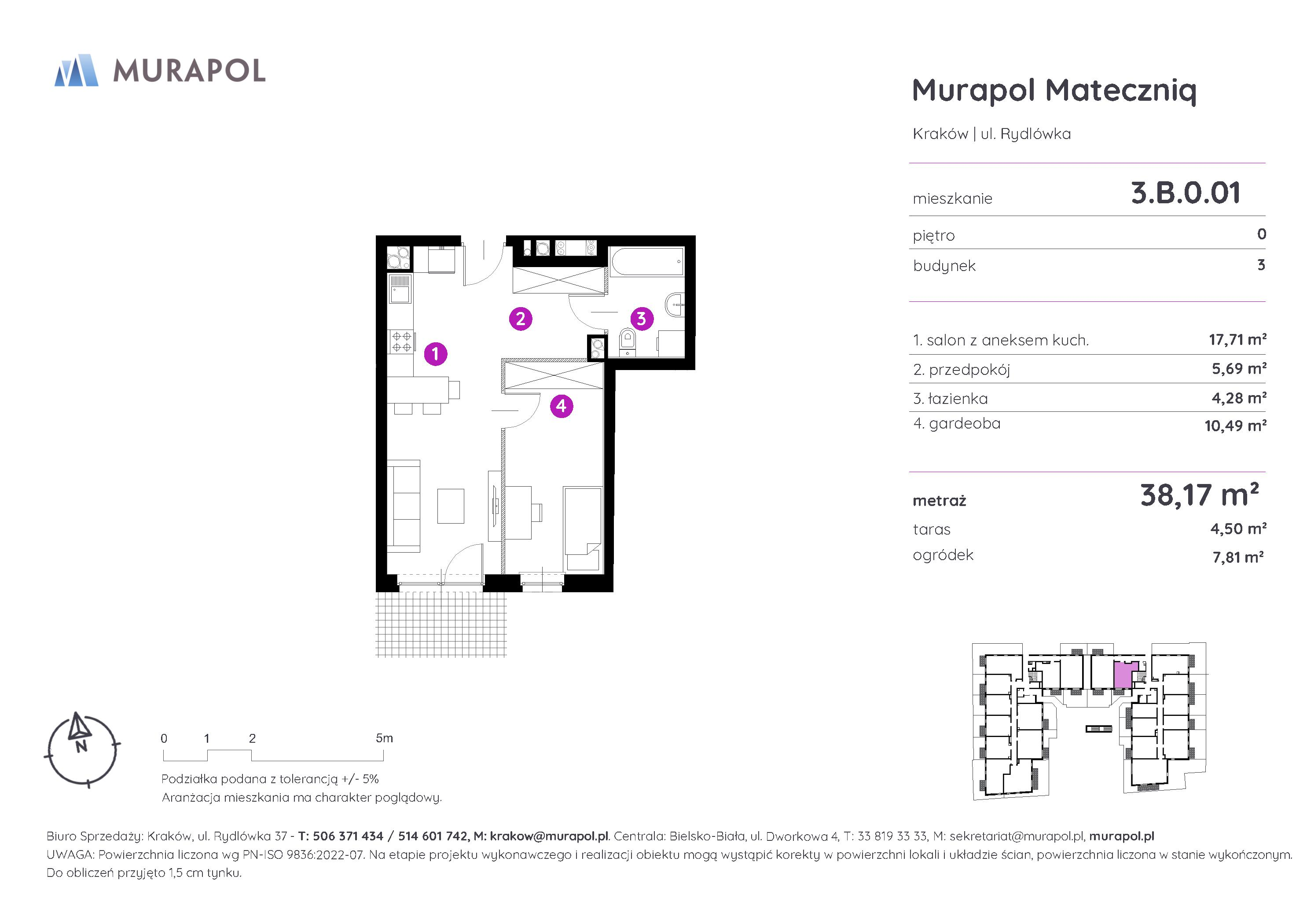 Mieszkanie 38,17 m², parter, oferta nr 3.B.0.01, Murapol Mateczniq, Kraków, Podgórze, Mateczny, ul. Rydlówka-idx