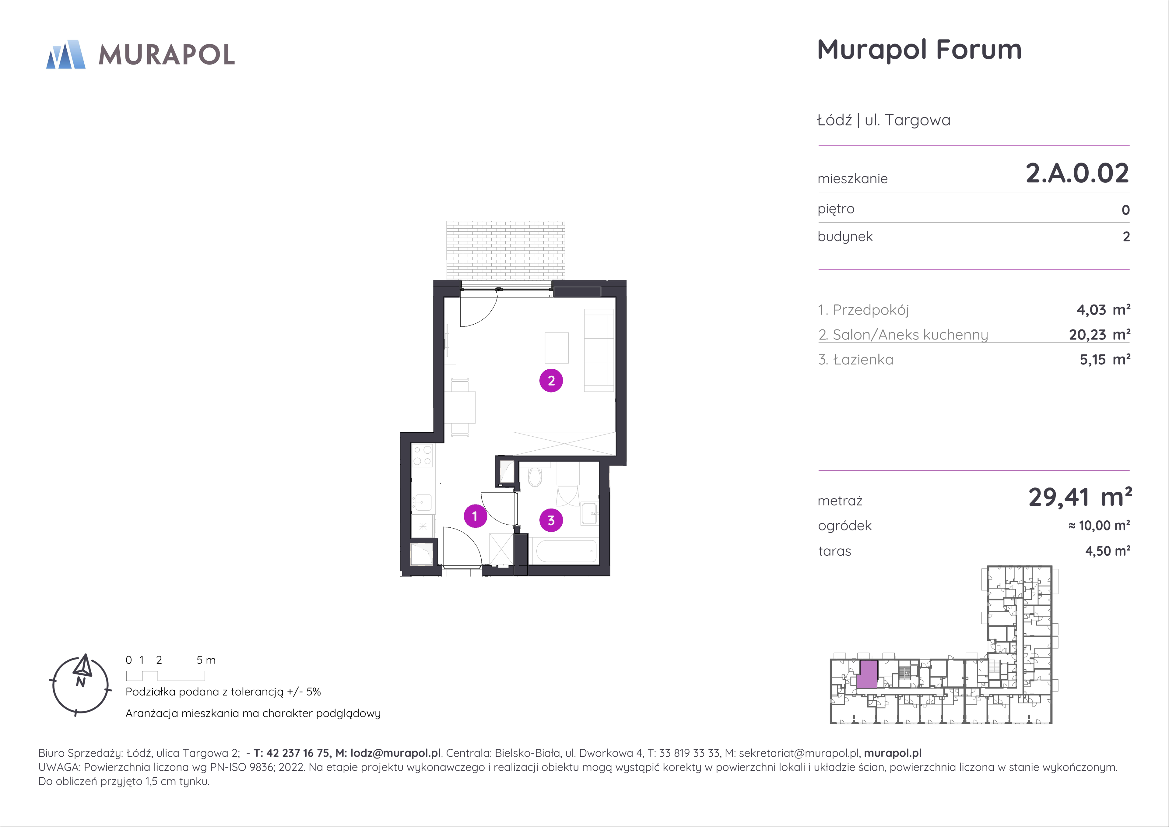 Mieszkanie 29,41 m², parter, oferta nr 2.A.0.02, Murapol Forum, Łódź, Śródmieście, ul. Targowa-idx