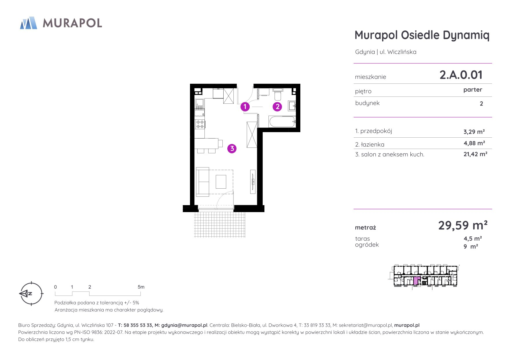 Mieszkanie 29,59 m², parter, oferta nr 2.A.0.01, Murapol Osiedle Dynamiq, Gdynia, Chwarzno-Wiczlino, ul. Wiczlińska-idx