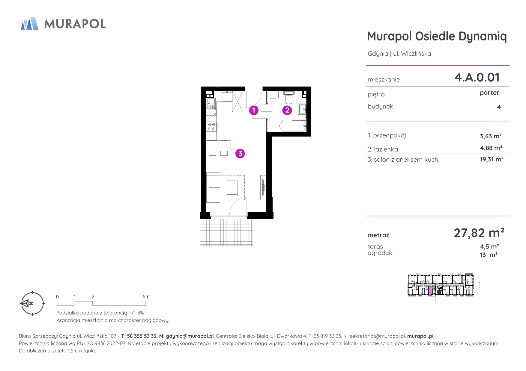 Mieszkanie 27,82 m², parter, oferta nr 4.A.0.01, Murapol Osiedle Dynamiq, Gdynia, Chwarzno-Wiczlino, ul. Wiczlińska-idx