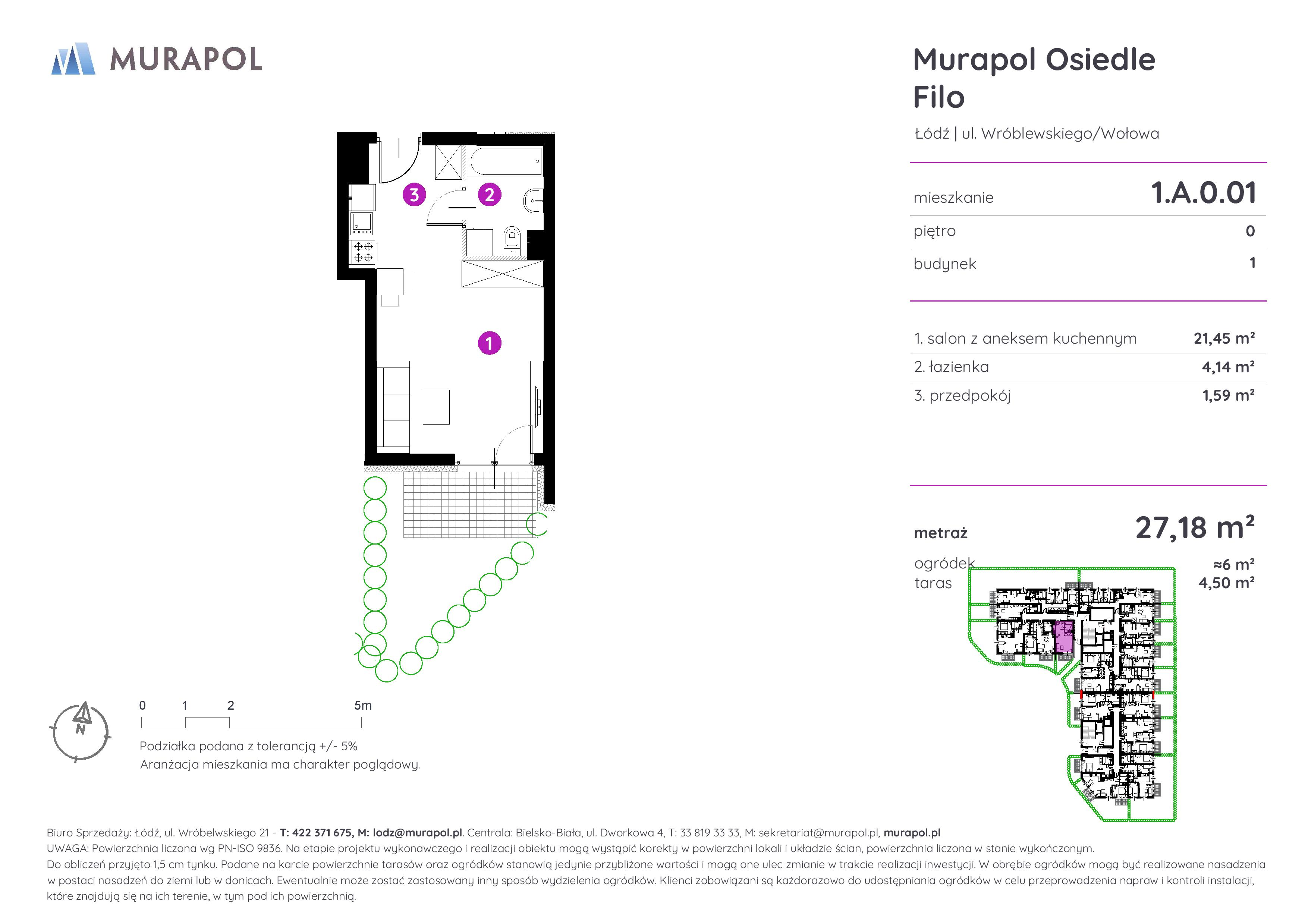 Mieszkanie 27,18 m², parter, oferta nr 1.A.0.01, Murapol Osiedle Filo, Łódź, Polesie, Stare Polesie, ul. Wołowa-idx