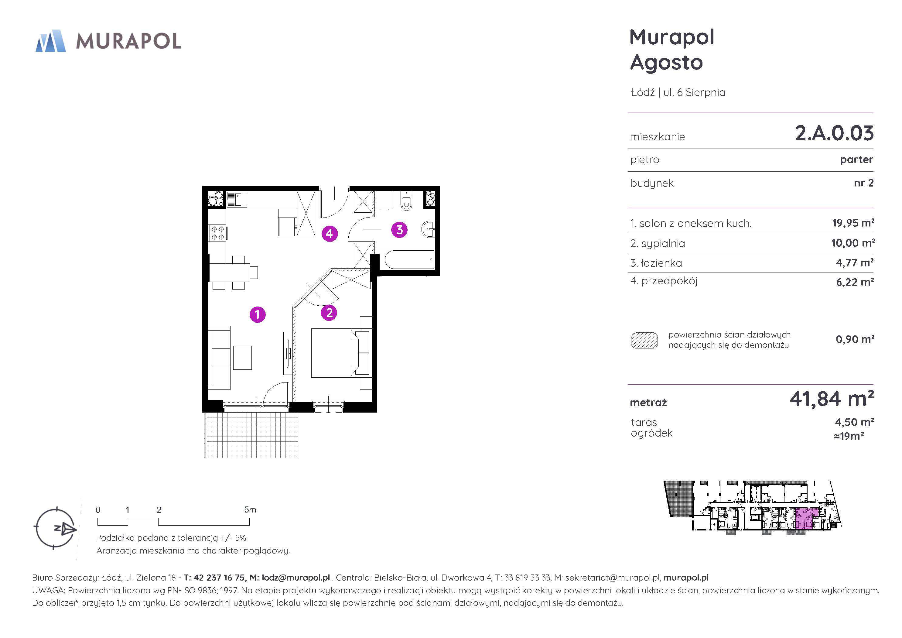 Mieszkanie 41,84 m², parter, oferta nr 2.A.0.03, Murapol Agosto, Łódź, Polesie, Stare Polesie, ul. 6 Sierpnia-idx