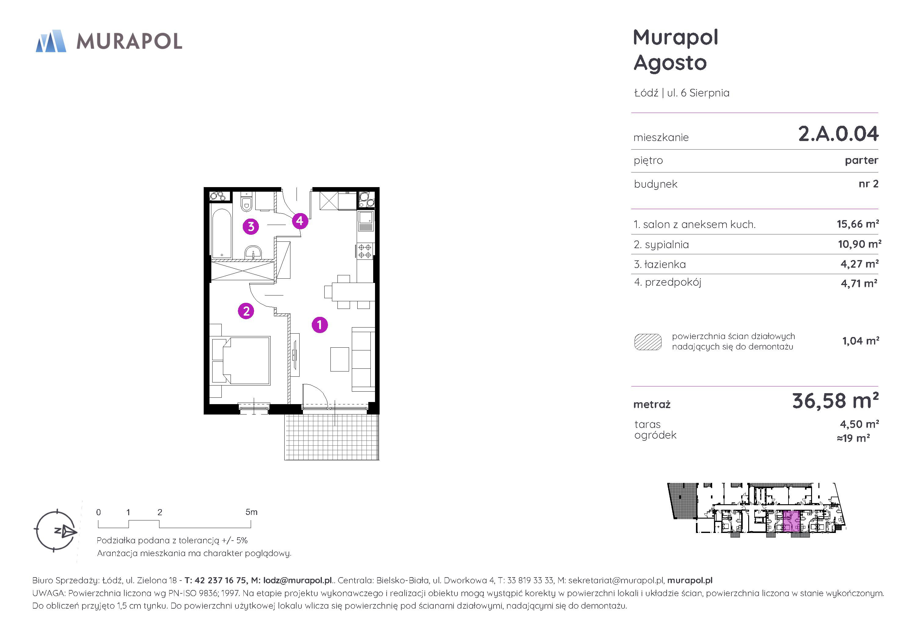 Mieszkanie 36,58 m², parter, oferta nr 2.A.0.04, Murapol Agosto, Łódź, Polesie, Stare Polesie, ul. 6 Sierpnia-idx