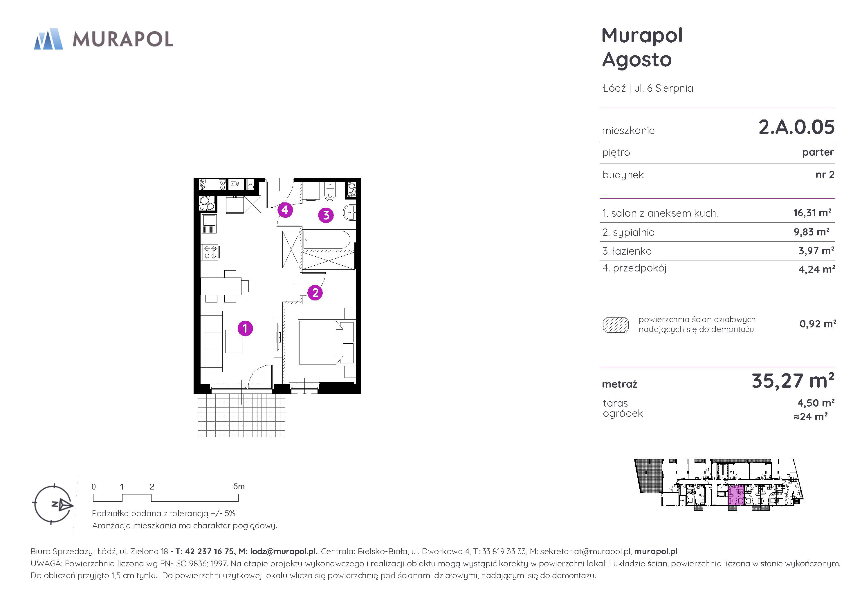 Mieszkanie 35,27 m², parter, oferta nr 2.A.0.05, Murapol Agosto, Łódź, Polesie, Stare Polesie, ul. 6 Sierpnia-idx