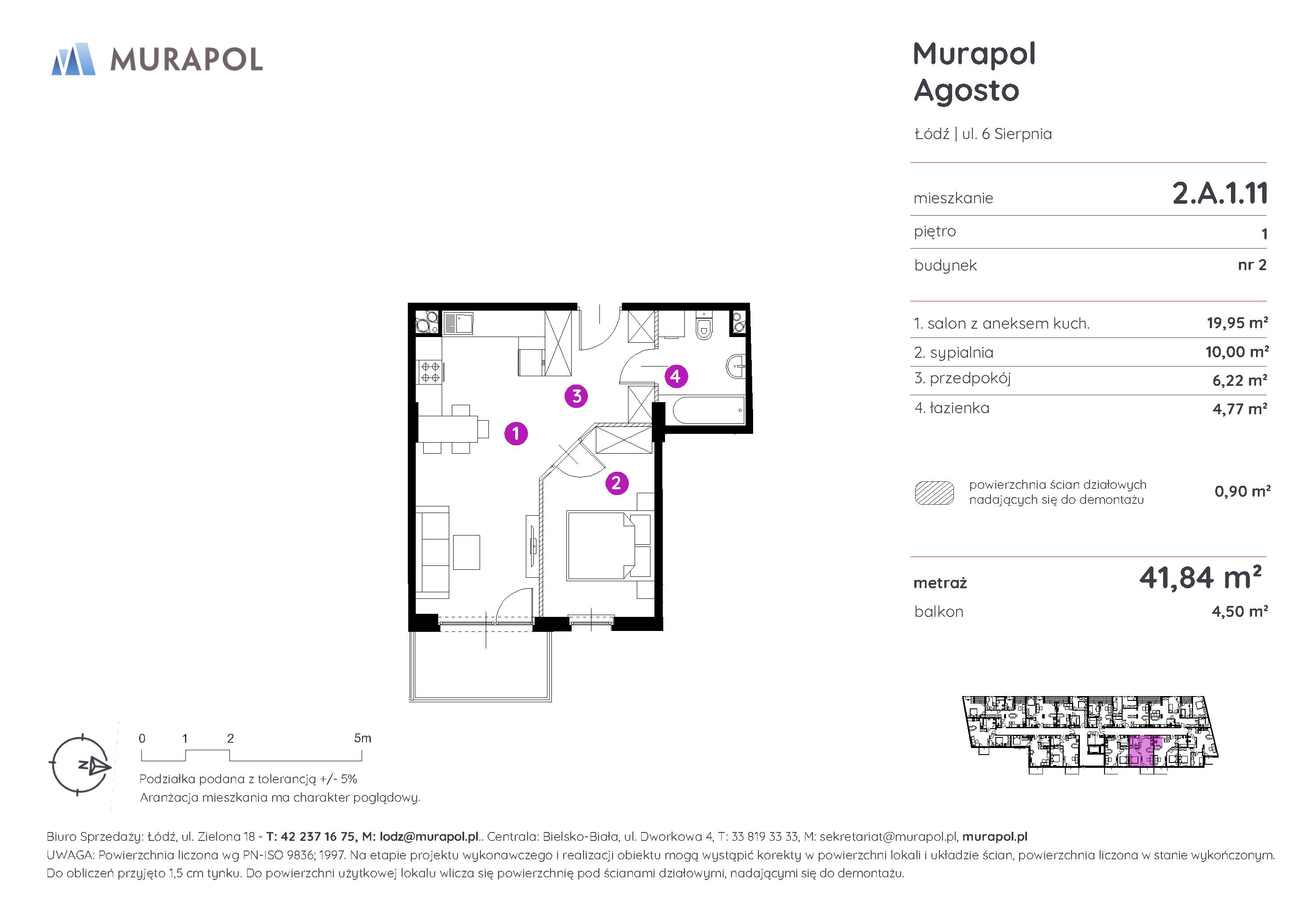 Mieszkanie 41,84 m², piętro 1, oferta nr 2.A.1.11, Murapol Agosto, Łódź, Polesie, Stare Polesie, ul. 6 Sierpnia-idx