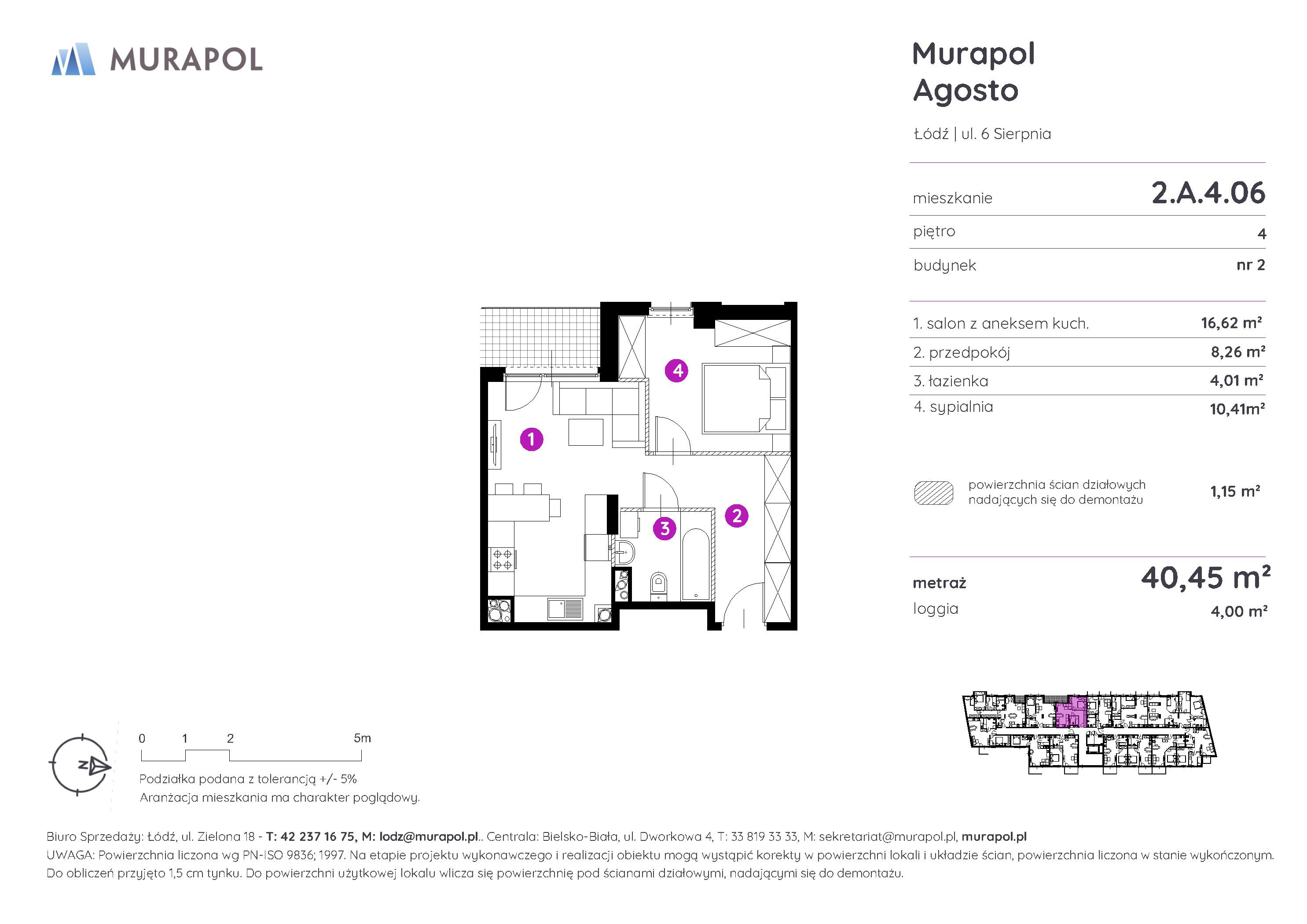 Mieszkanie 40,45 m², piętro 4, oferta nr 2.A.4.06, Murapol Agosto, Łódź, Polesie, Stare Polesie, ul. 6 Sierpnia-idx