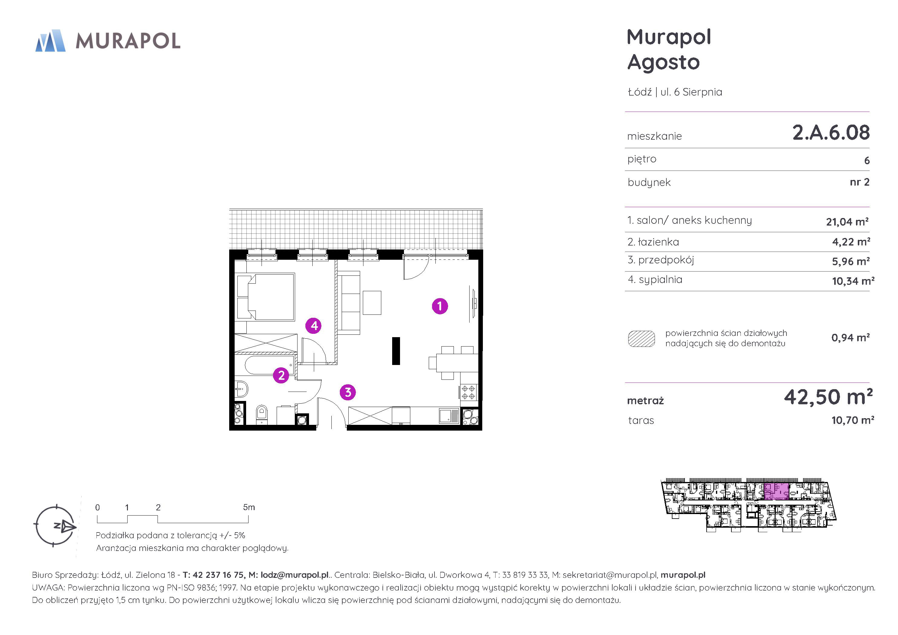 Mieszkanie 42,50 m², piętro 6, oferta nr 2.A.6.08, Murapol Agosto, Łódź, Polesie, Stare Polesie, ul. 6 Sierpnia-idx