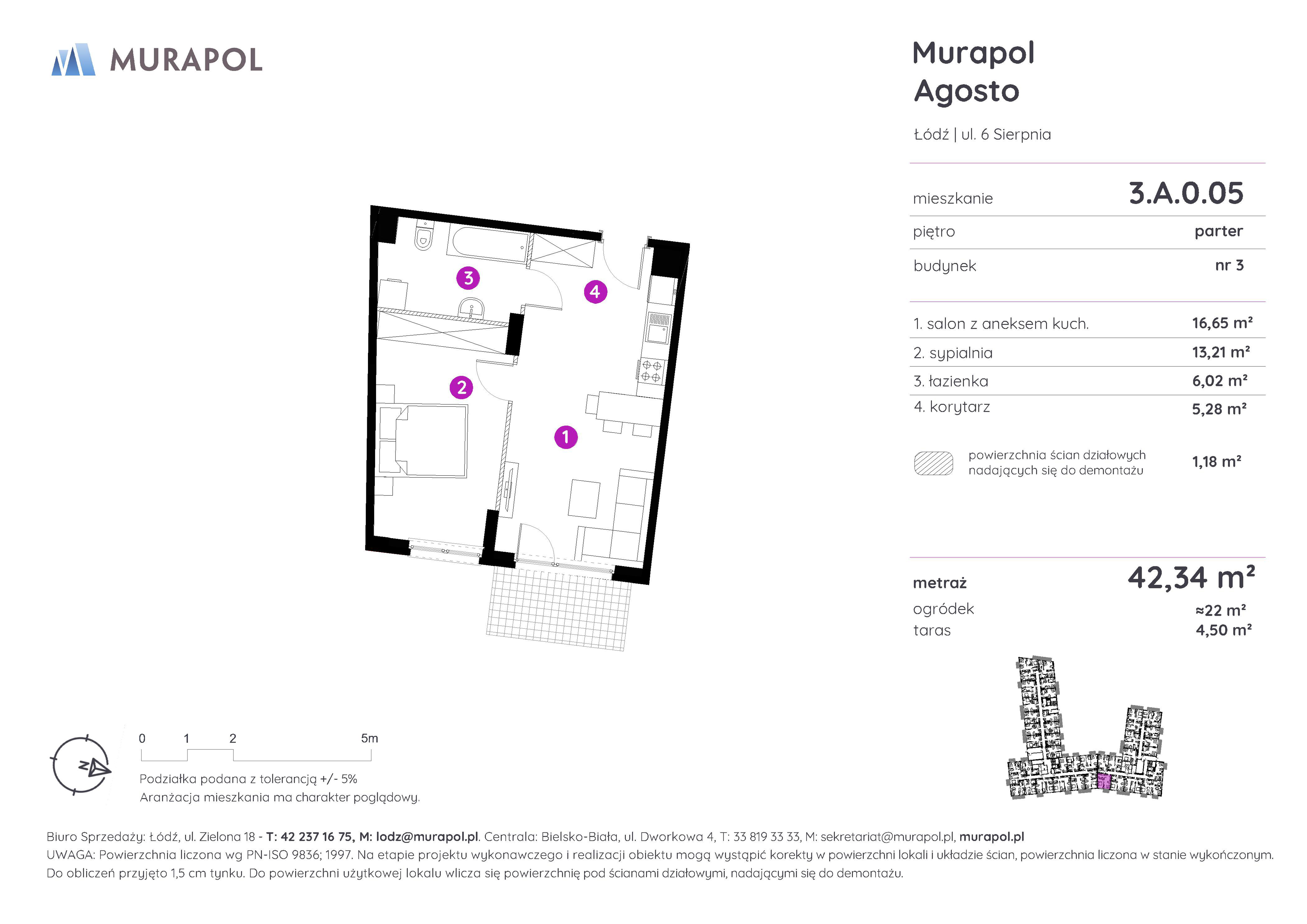 Mieszkanie 42,34 m², parter, oferta nr 3.A.0.05, Murapol Agosto, Łódź, Polesie, Stare Polesie, ul. 6 Sierpnia-idx