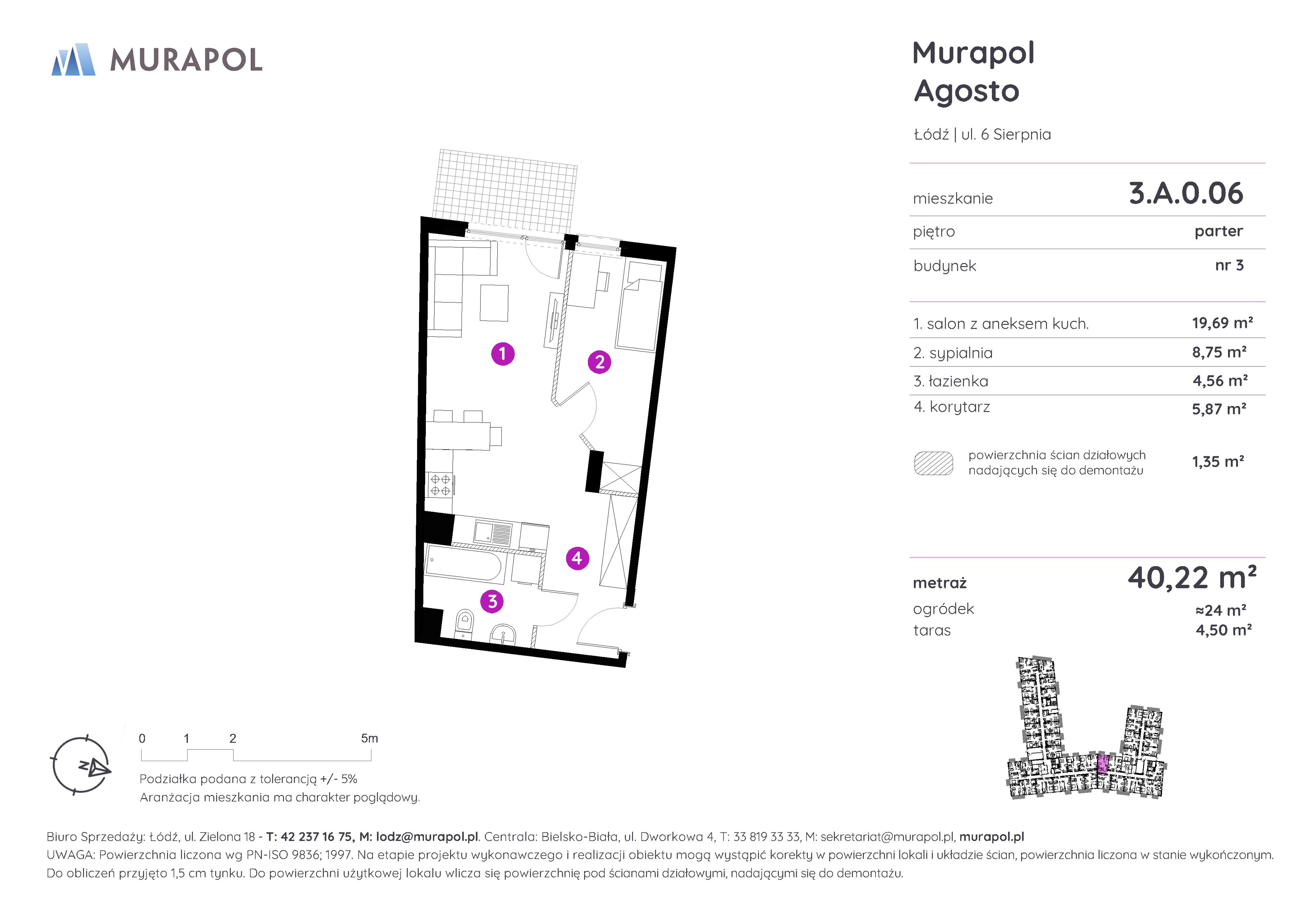 Mieszkanie 40,22 m², parter, oferta nr 3.A.0.06, Murapol Agosto, Łódź, Polesie, Stare Polesie, ul. 6 Sierpnia-idx