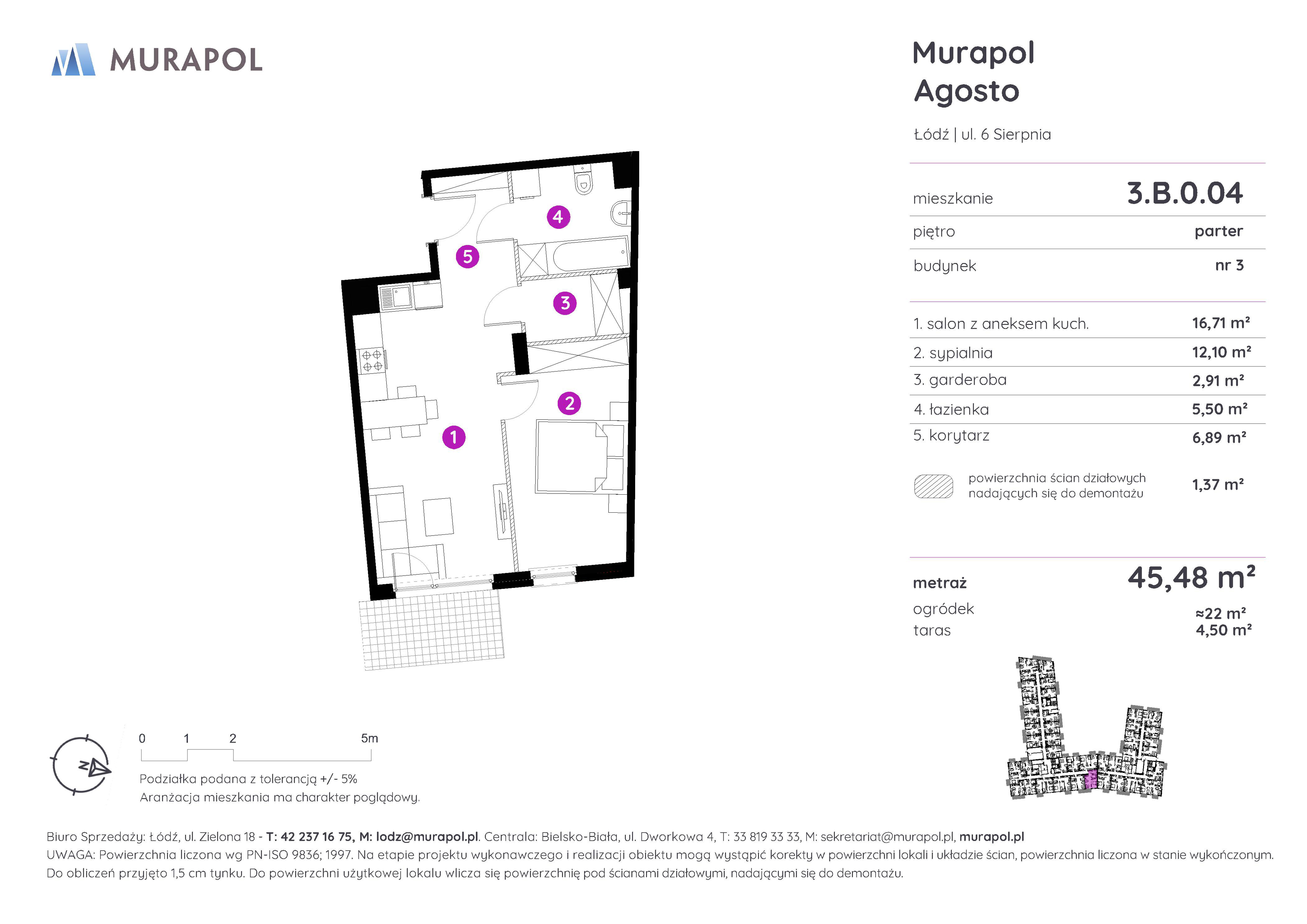 Mieszkanie 45,48 m², parter, oferta nr 3.B.0.04, Murapol Agosto, Łódź, Polesie, Stare Polesie, ul. 6 Sierpnia-idx