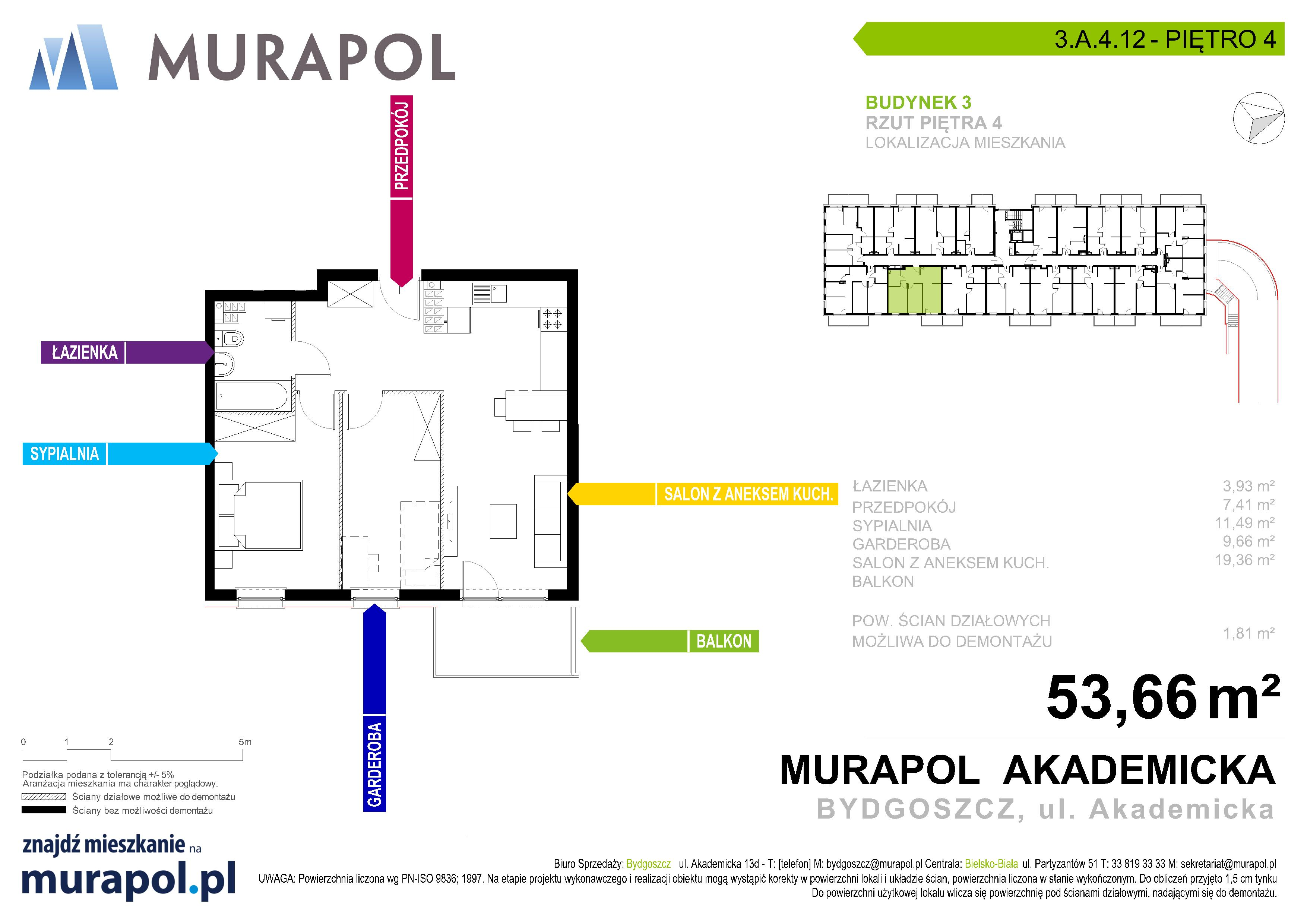 Mieszkanie 53,66 m², piętro 4, oferta nr 3.A.4.12, Murapol Osiedle Akademickie - Gotowe mieszkania, Bydgoszcz, Nowy Fordon, ul. Akademicka-idx