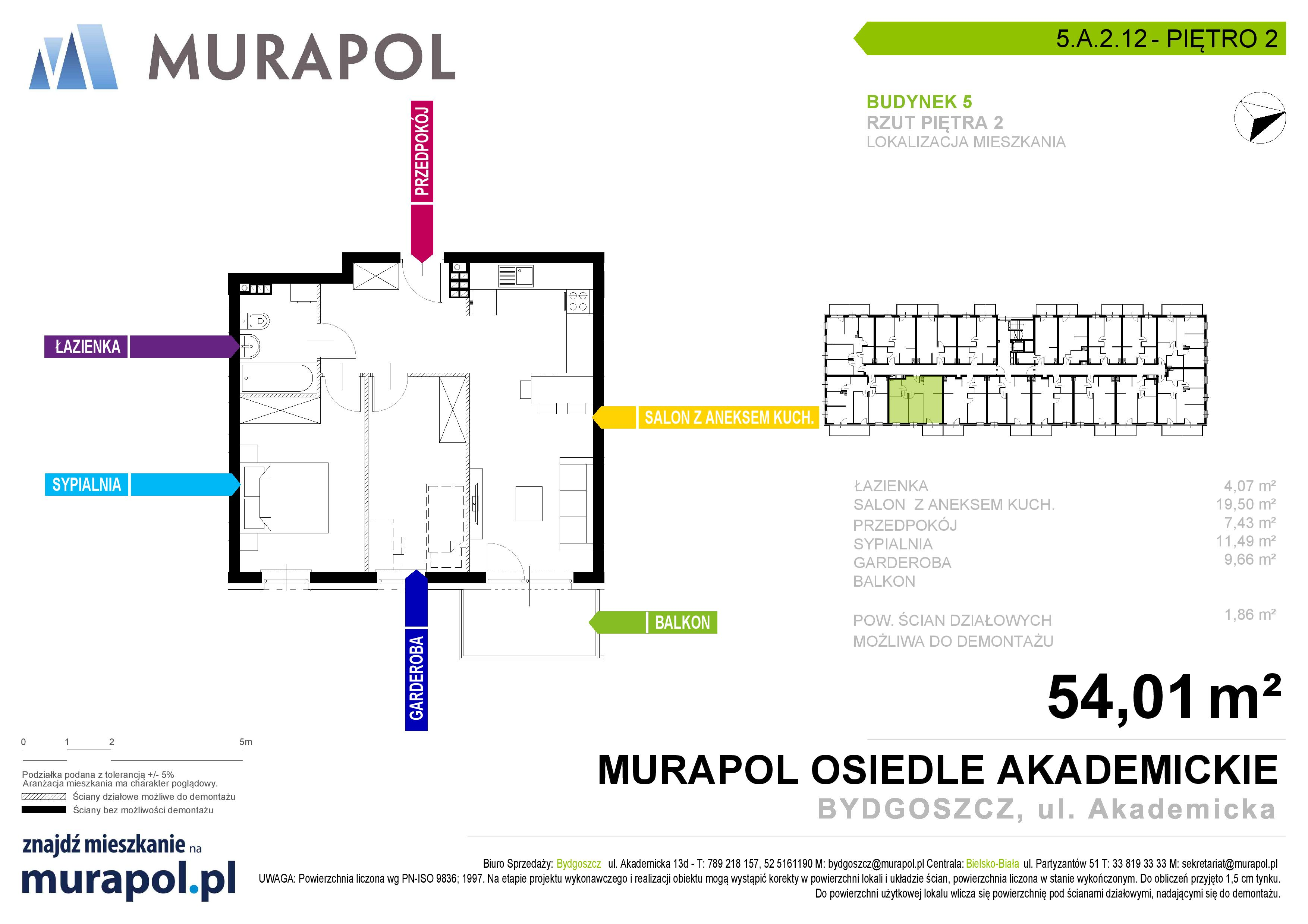 Mieszkanie 54,01 m², piętro 2, oferta nr 5.A.2.12, Murapol Osiedle Akademickie - Gotowe mieszkania, Bydgoszcz, Nowy Fordon, ul. Akademicka-idx