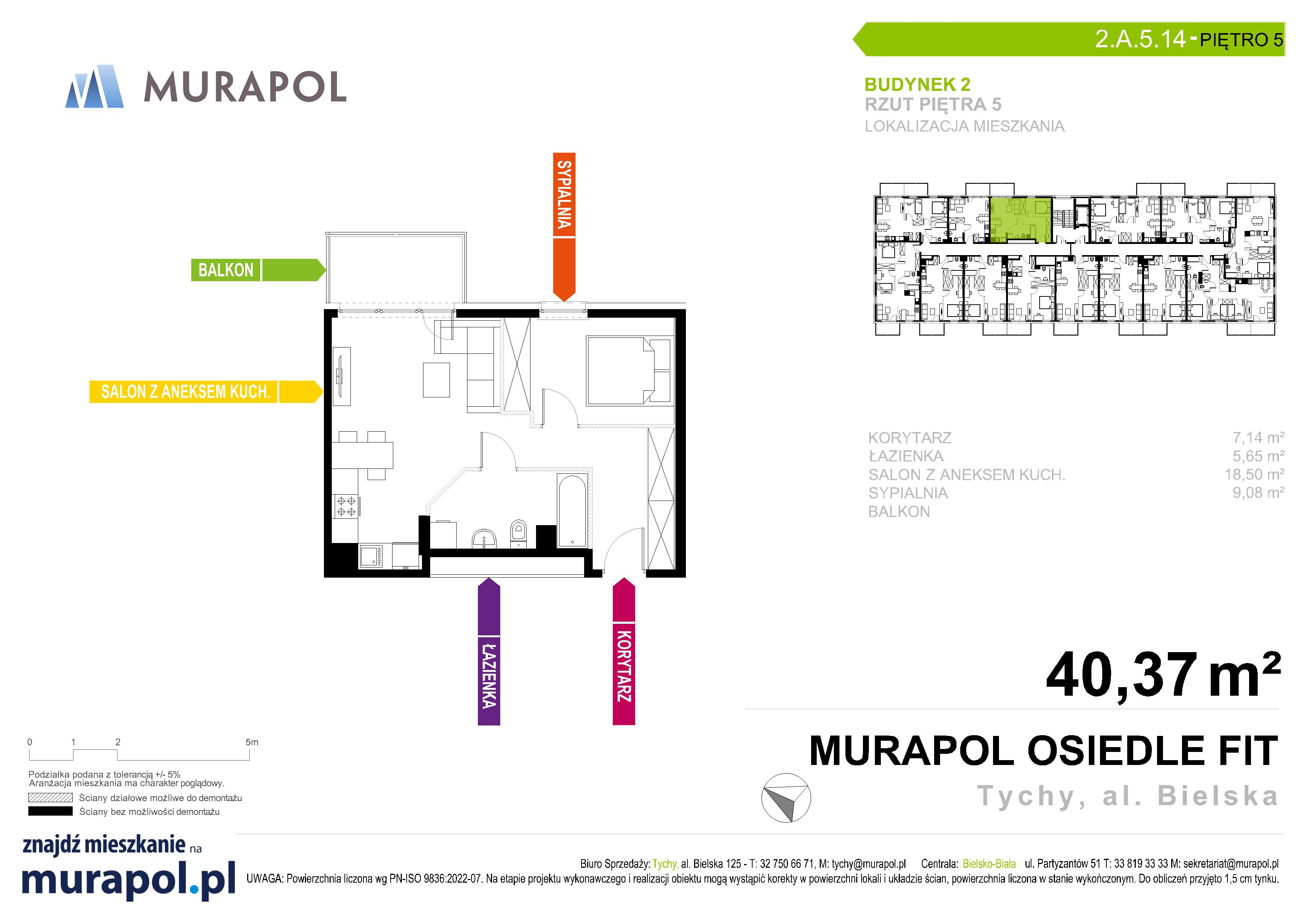 Mieszkanie 40,37 m², piętro 5, oferta nr 2.A.5.14, Murapol Osiedle Fit, Tychy, al. Bielska-idx