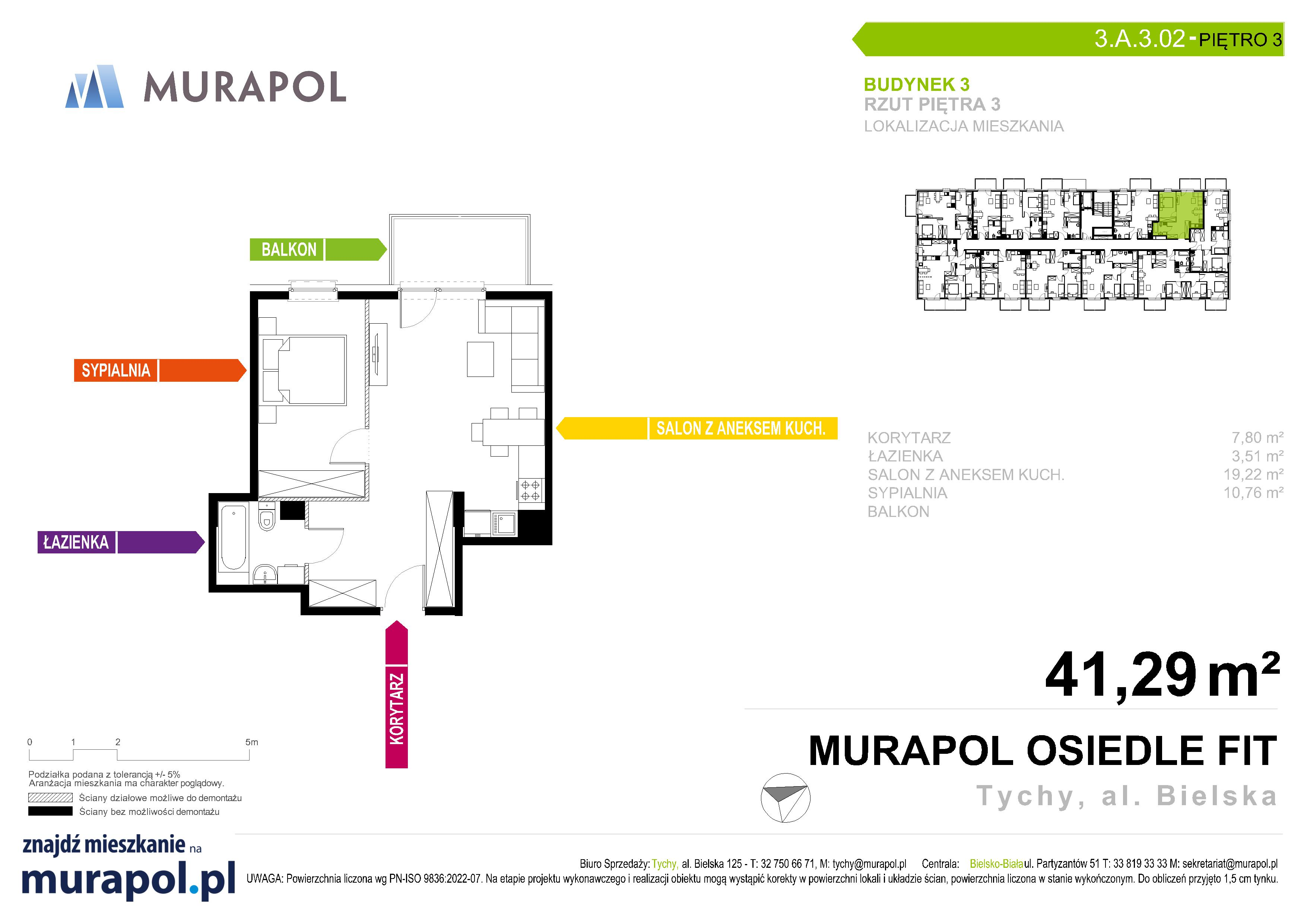 Mieszkanie 41,29 m², piętro 3, oferta nr 3.A.3.02, Murapol Osiedle Fit, Tychy, al. Bielska-idx