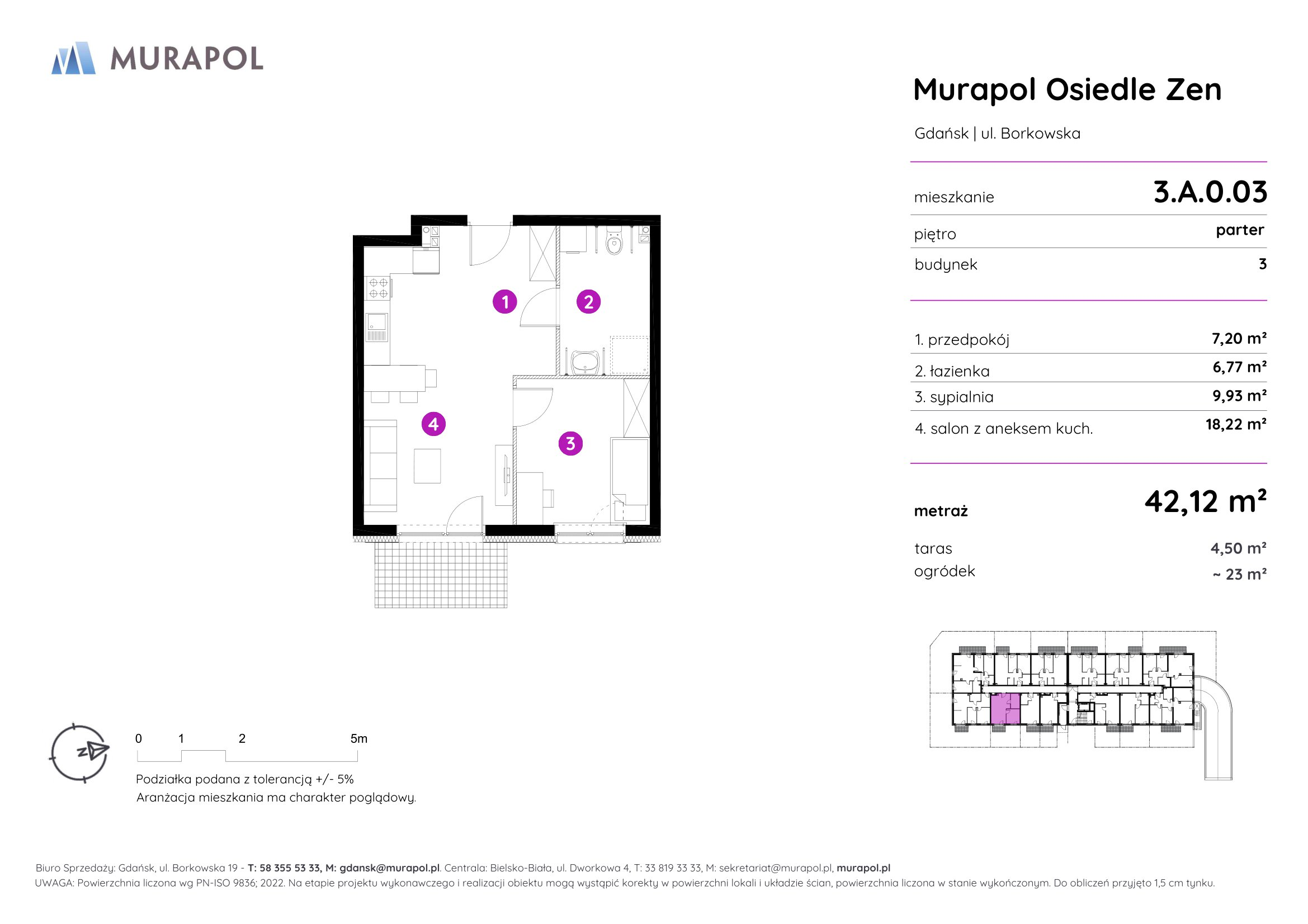 Mieszkanie 42,12 m², parter, oferta nr 3.A.0.03, Murapol Osiedle Zen, Gdańsk, Orunia Górna-Gdańsk Południe, Maćkowy, ul. Borkowska-idx