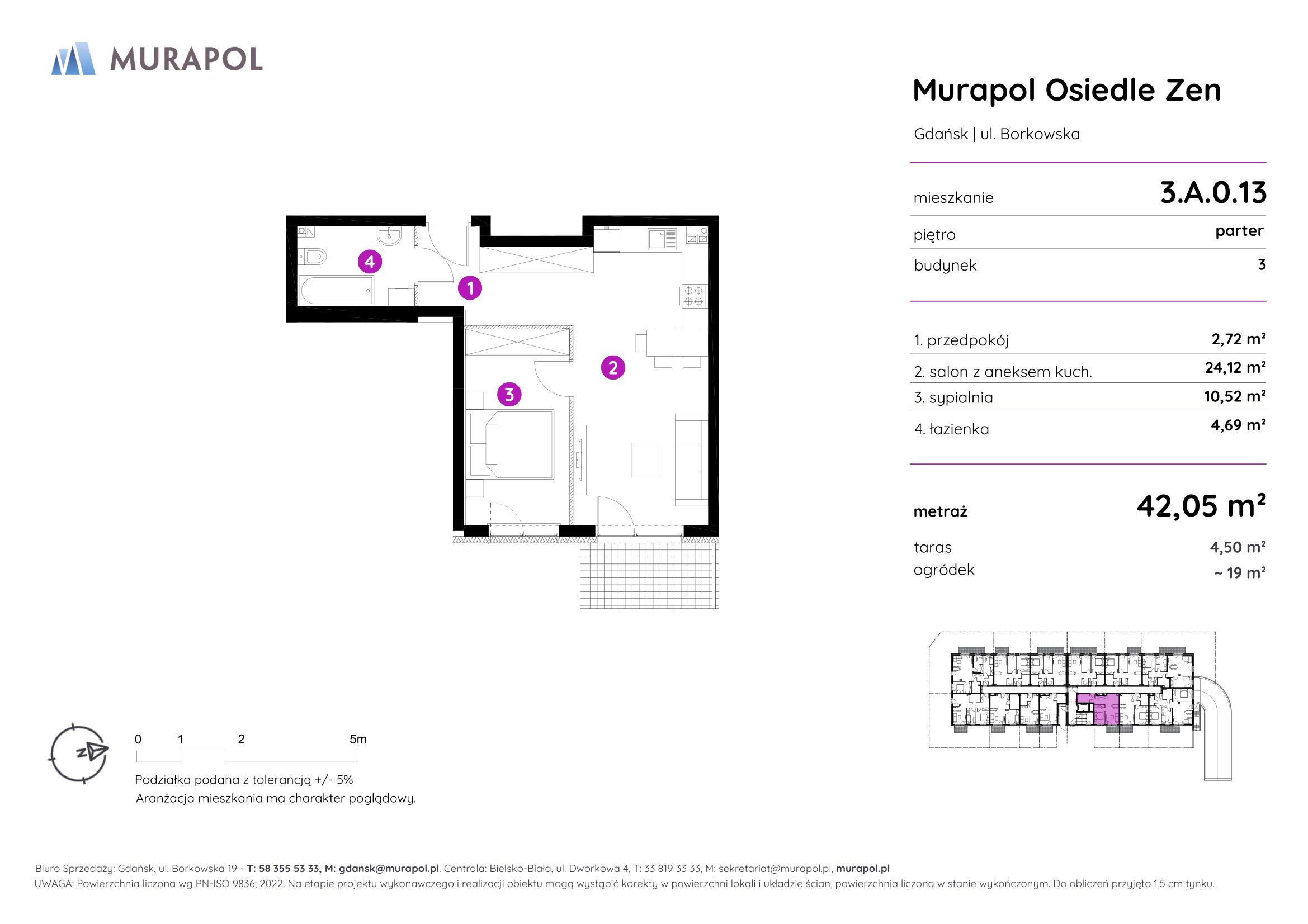 Mieszkanie 42,05 m², parter, oferta nr 3.A.0.13, Murapol Osiedle Zen, Gdańsk, Orunia Górna-Gdańsk Południe, Maćkowy, ul. Borkowska-idx