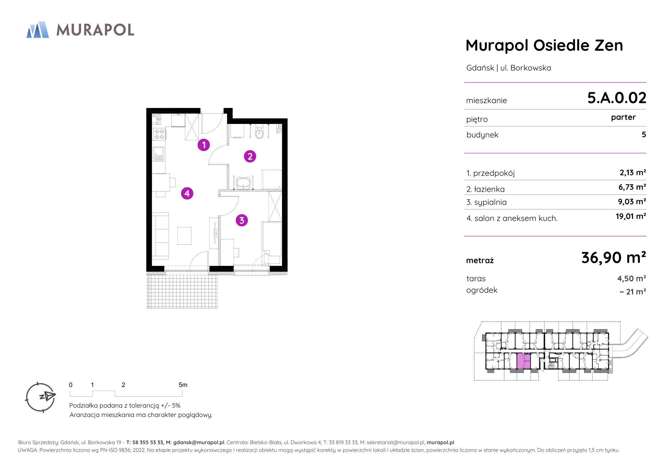 Mieszkanie 36,90 m², parter, oferta nr 5.A.0.02, Murapol Osiedle Zen, Gdańsk, Orunia Górna-Gdańsk Południe, Maćkowy, ul. Borkowska-idx